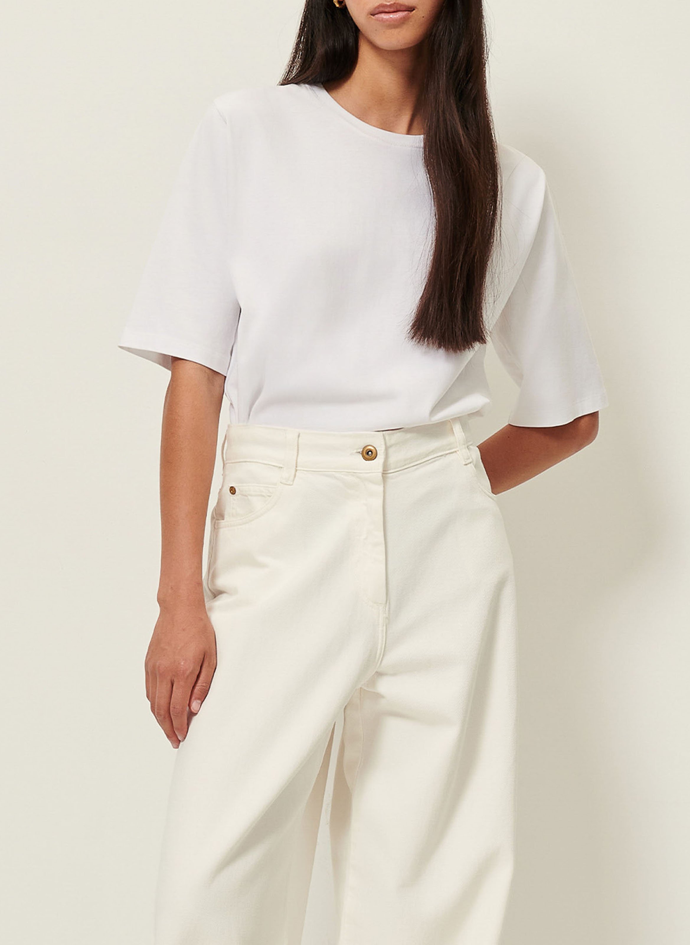 Jean large taille haute en coton dalt SESSUN Blanc