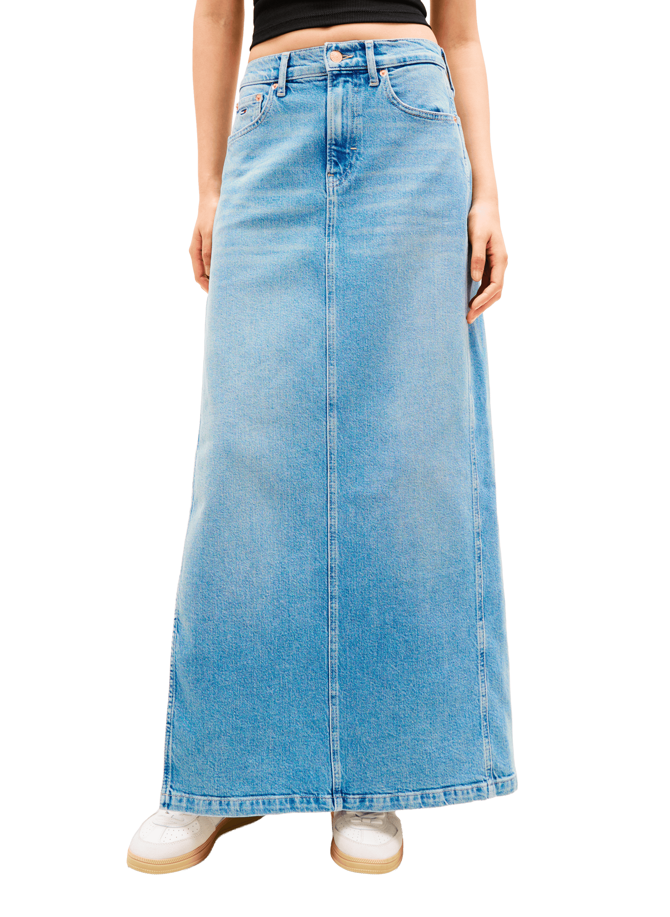 Jupe longe en denim de coton mélangé TOMMY HILFIGER Bleu