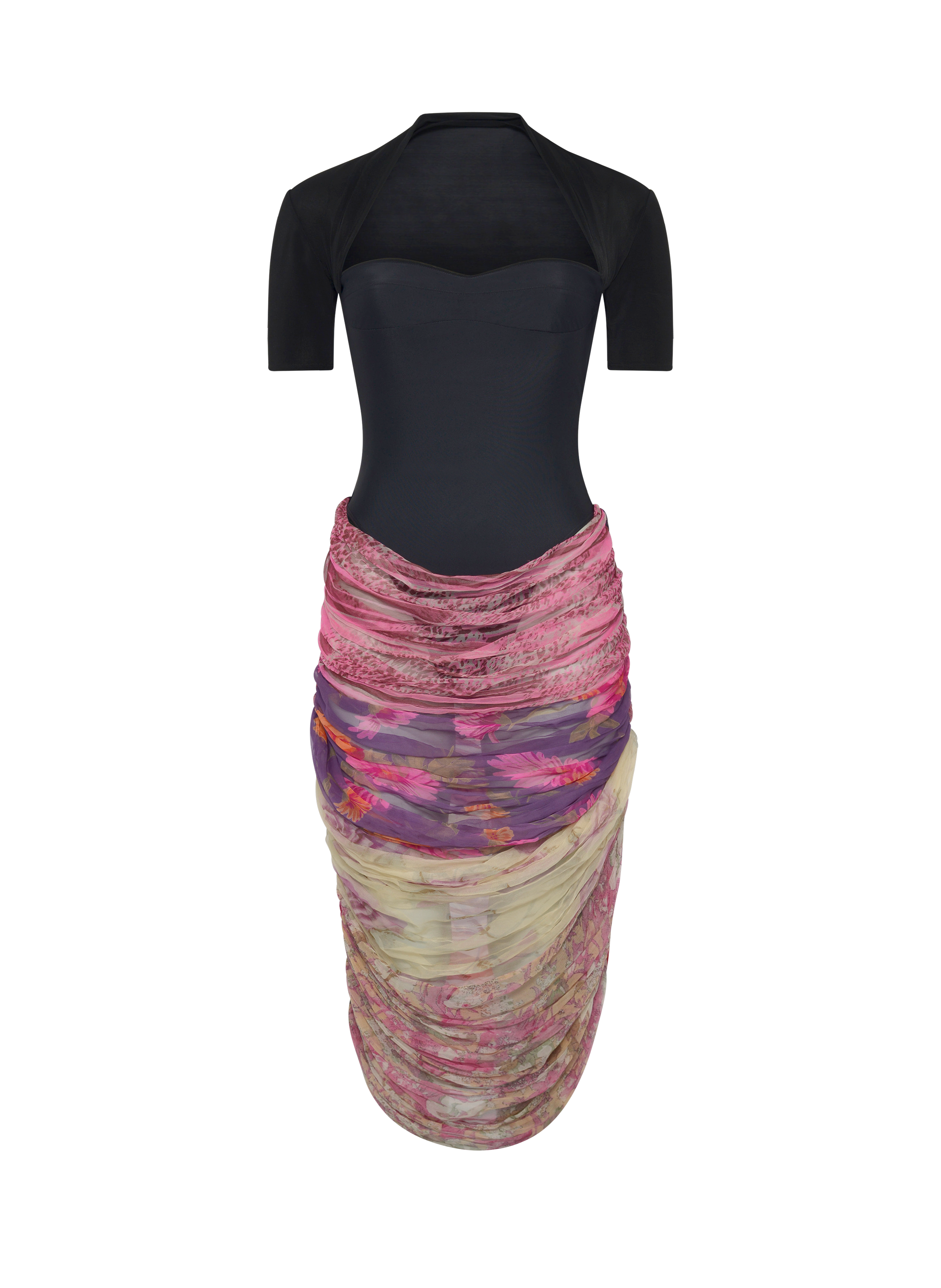 Jersey and silk scarves draped midi dress MARINE SERRE Black