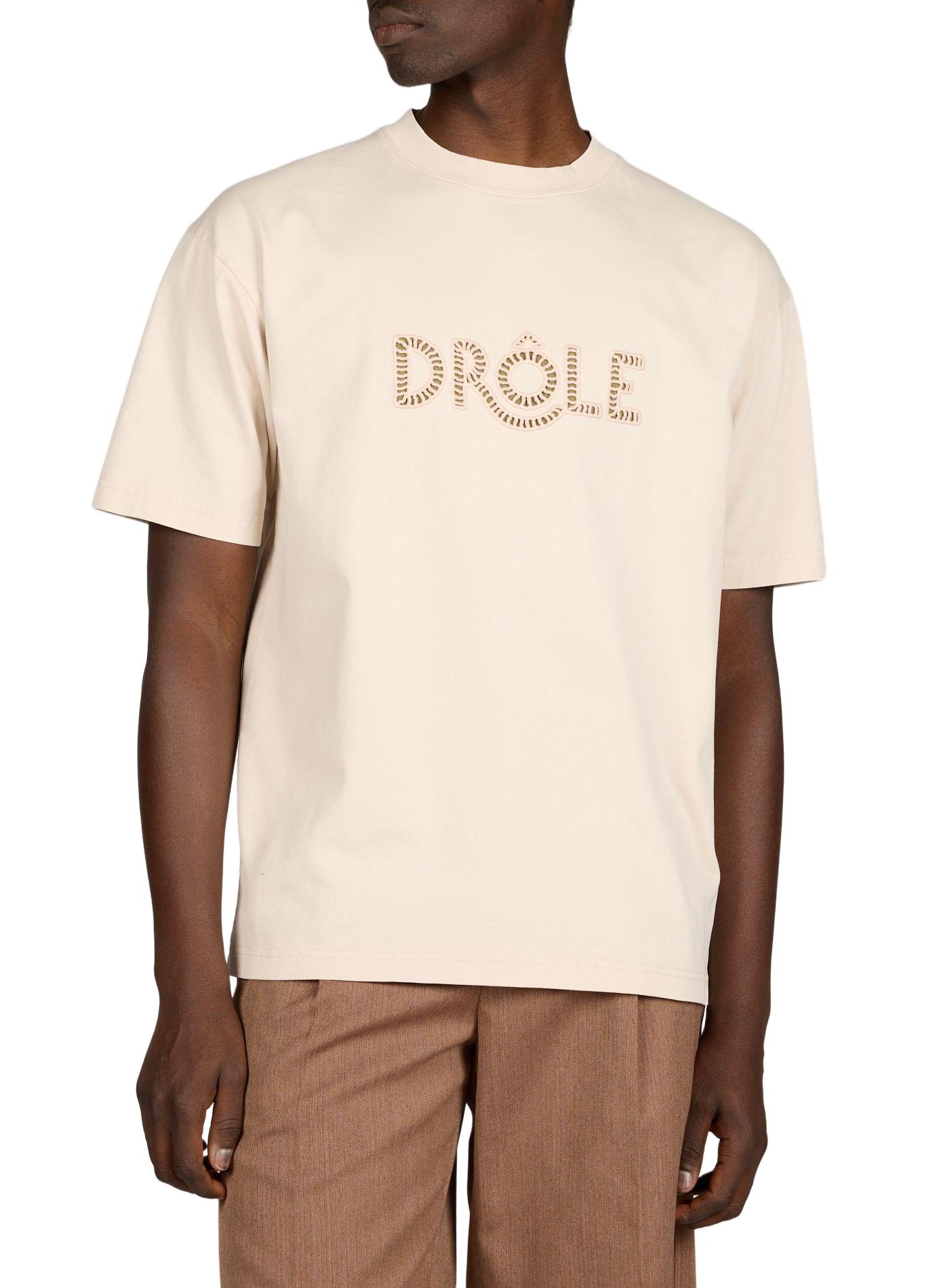 T-shirt broderie Drôle en coton DROLE DE MONSIEUR Beige