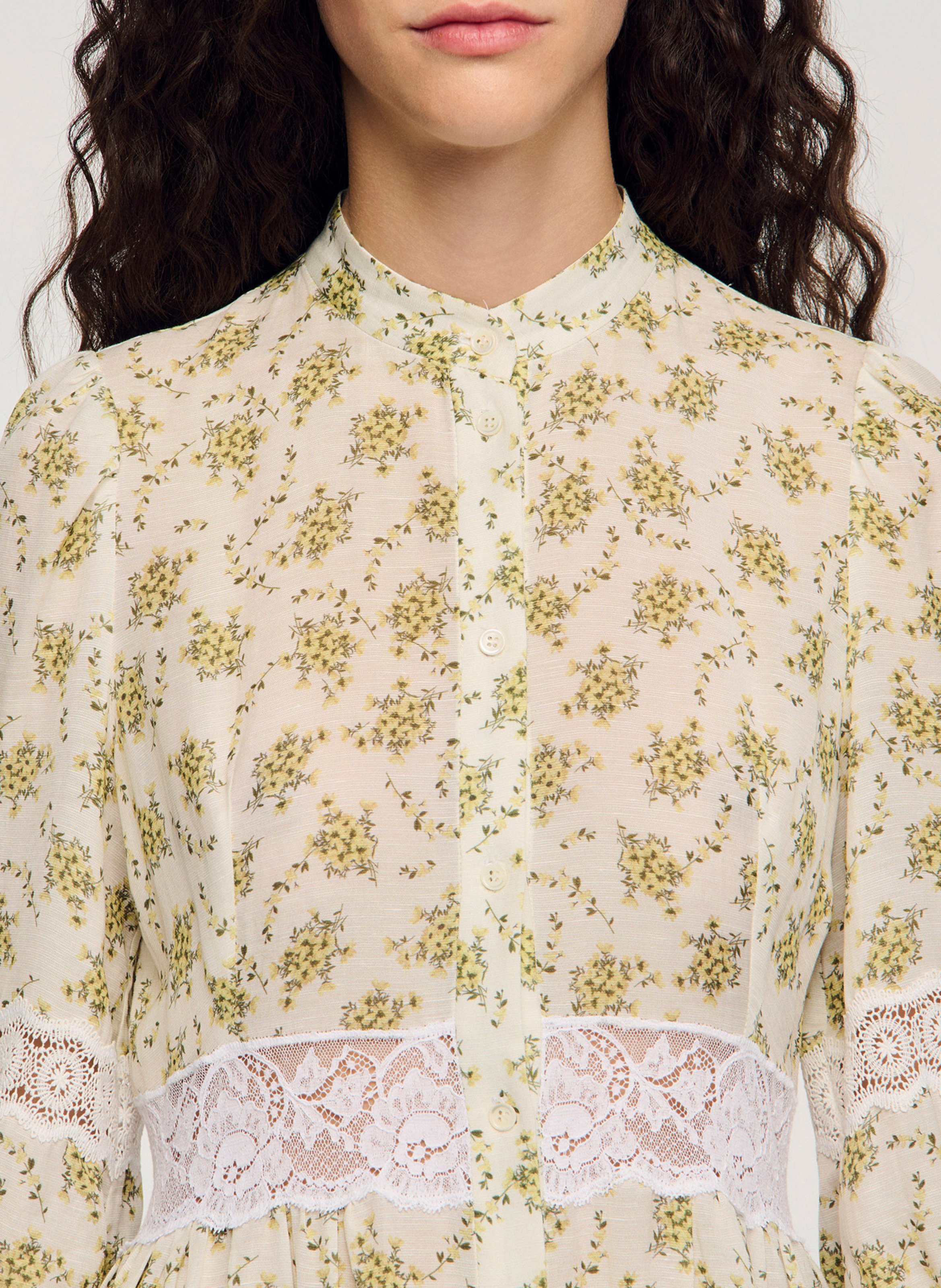 Robe longue col rond imprimée SANDRO Vert