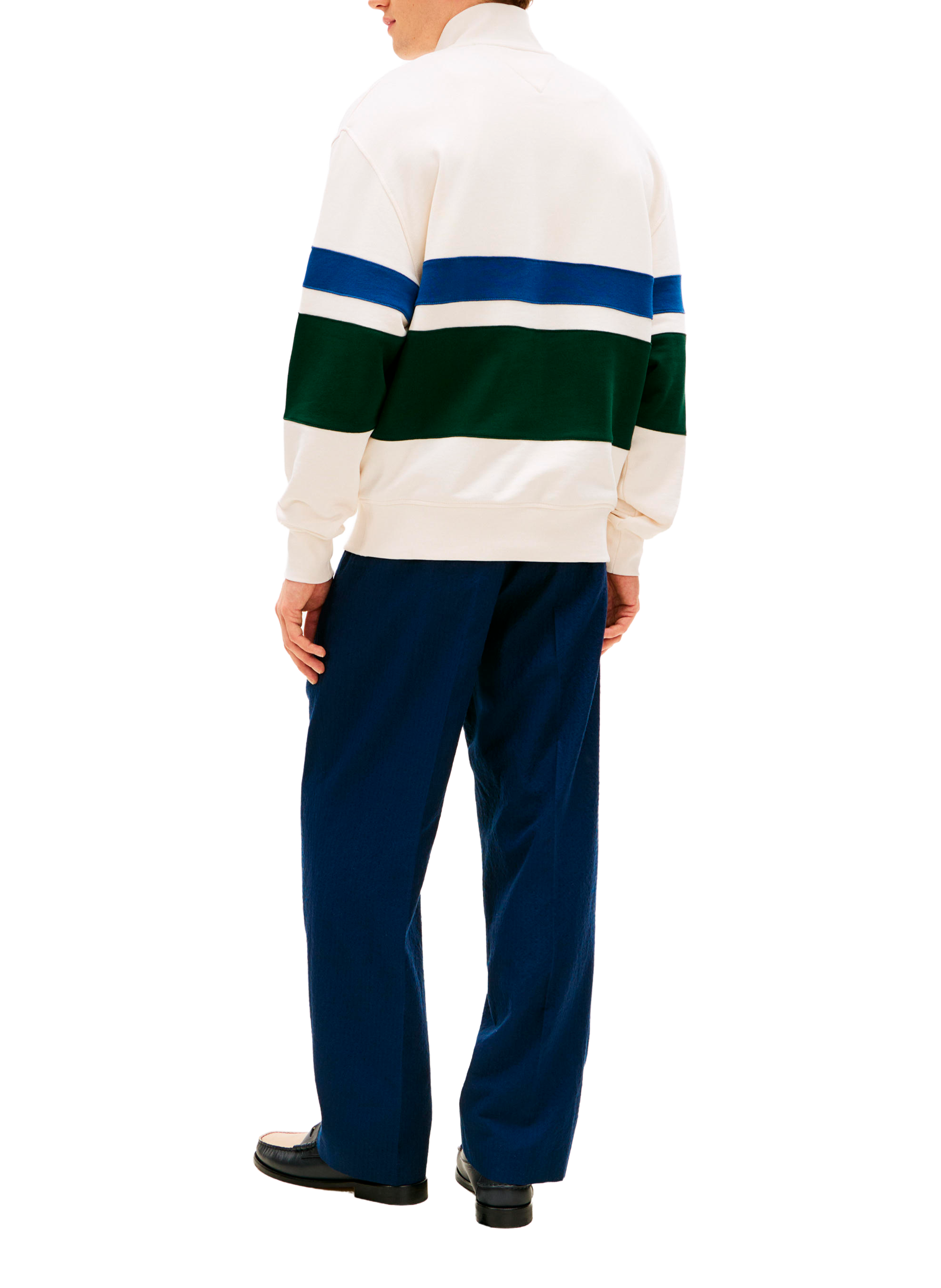 Sweat col zippé à rayures en coton TOMMY HILFIGER Beige