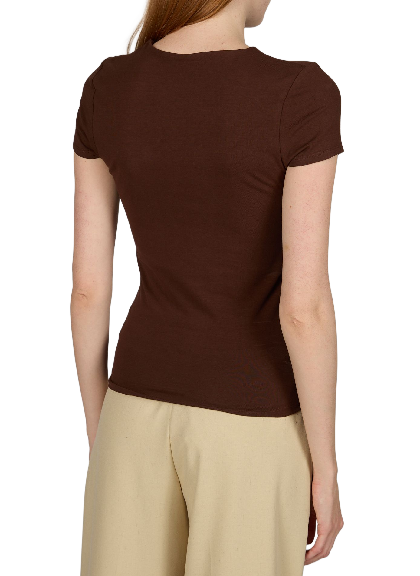 Round neck top in blended cotton TOPSHOP Brown