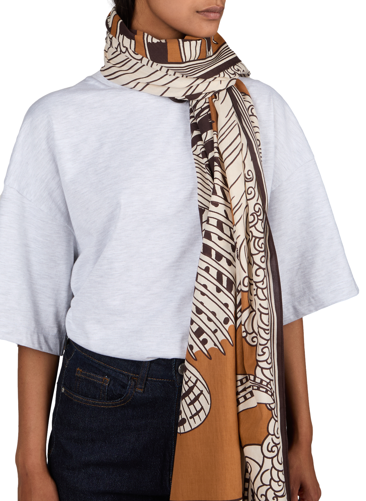 Printed cotton blend scarf INOUITOOSH Brown