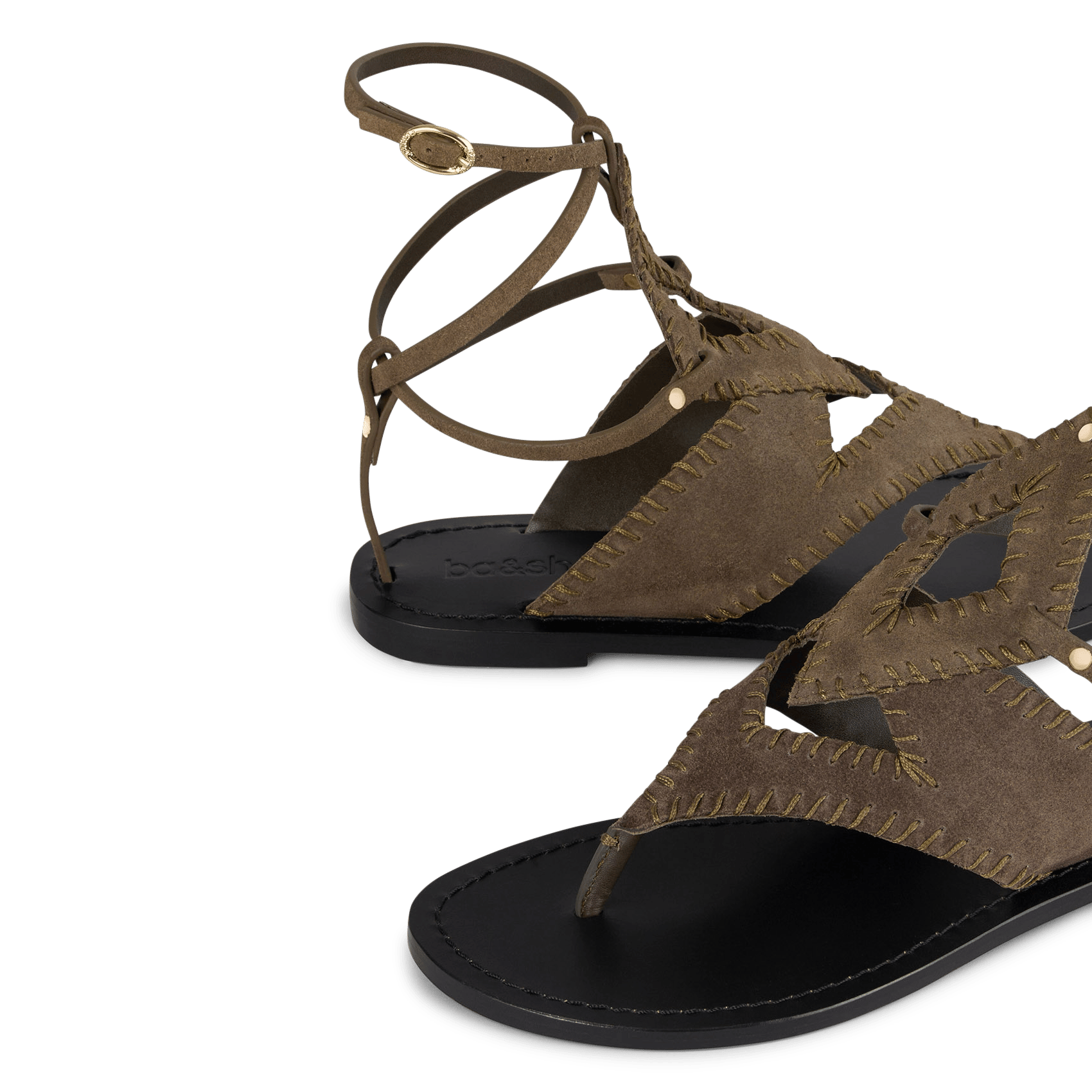 Sandales plates en cuir capri BA&SH Kaki