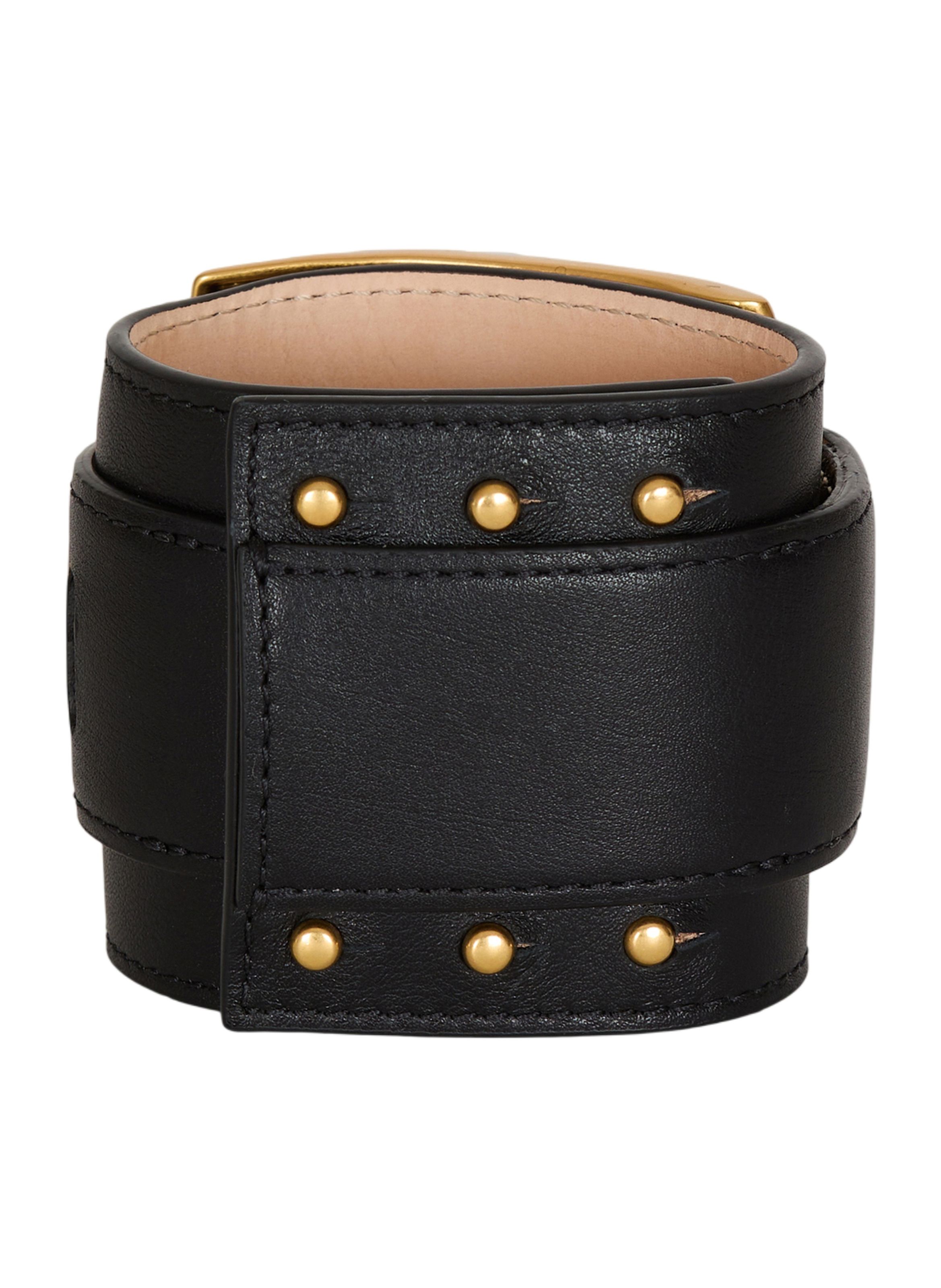 Bracelet anthem en cuir lisse BALMAIN Noir