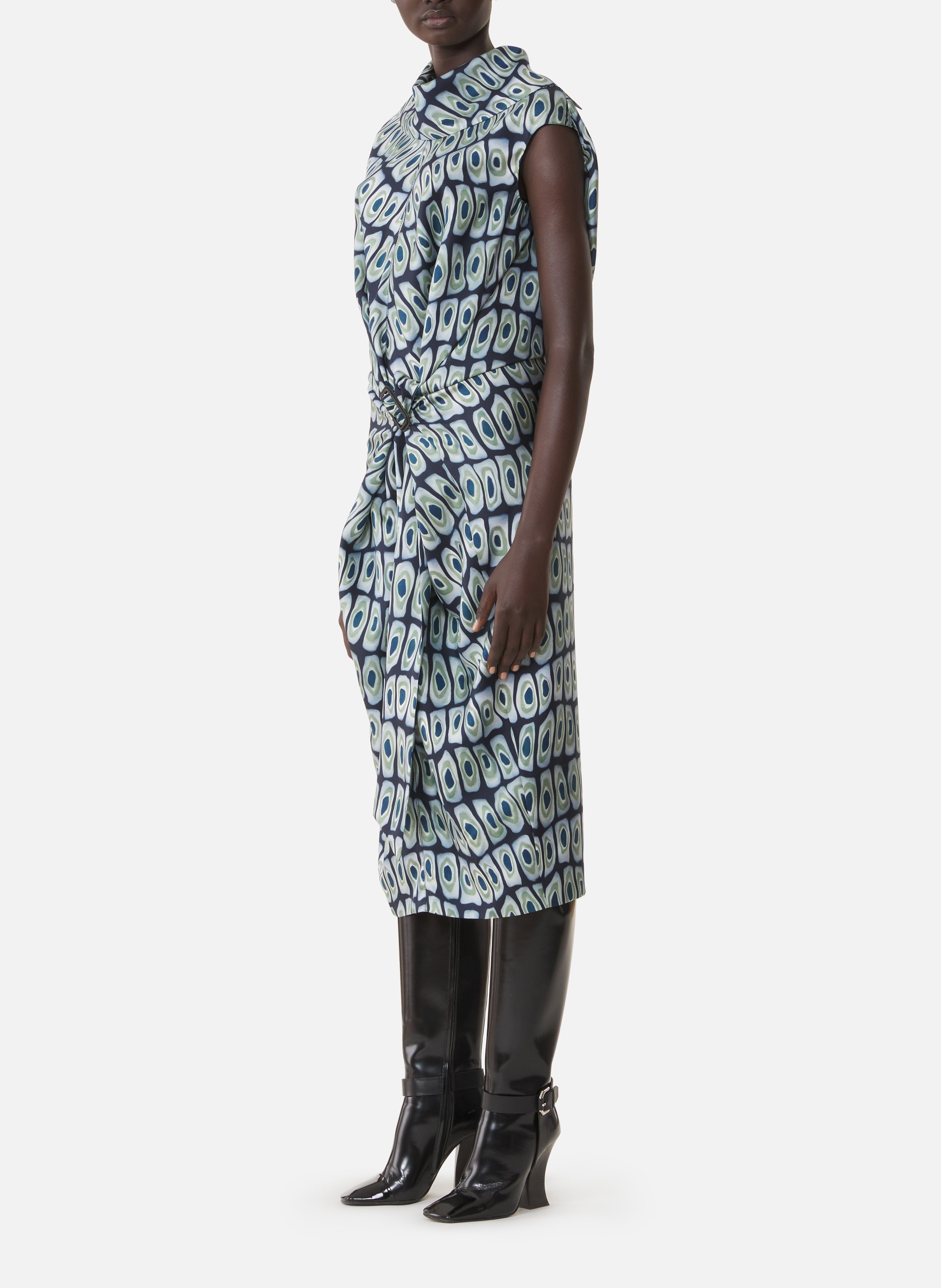 Robe cape en soie imprimée LANVIN Vert
