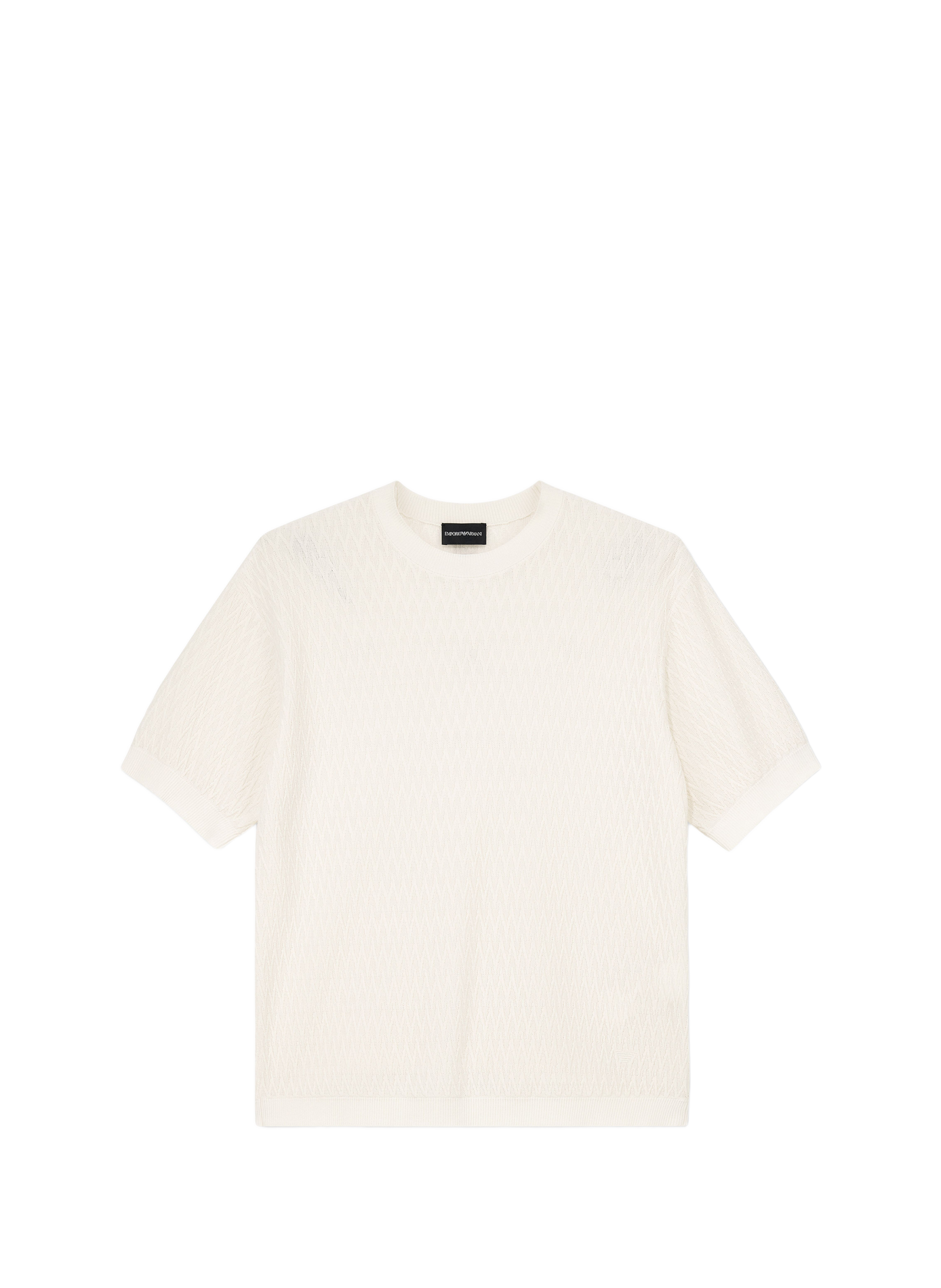 Short-sleeved chevron knit cotton sweater EMPORIO ARMANI White