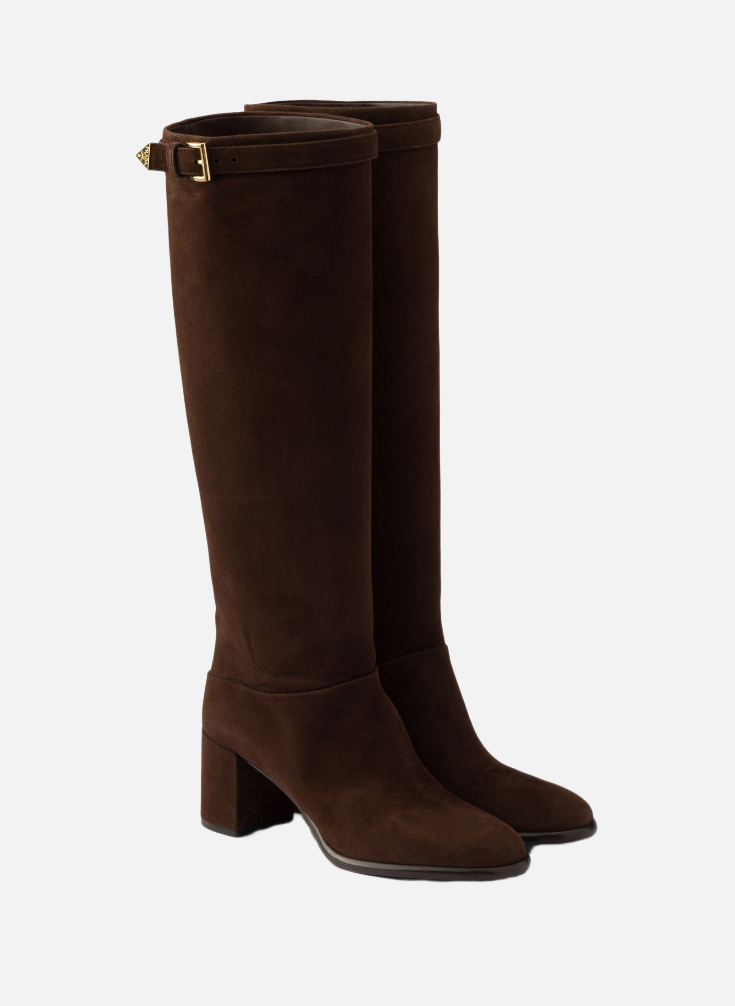 Bottes en veau velours PRADA Marron