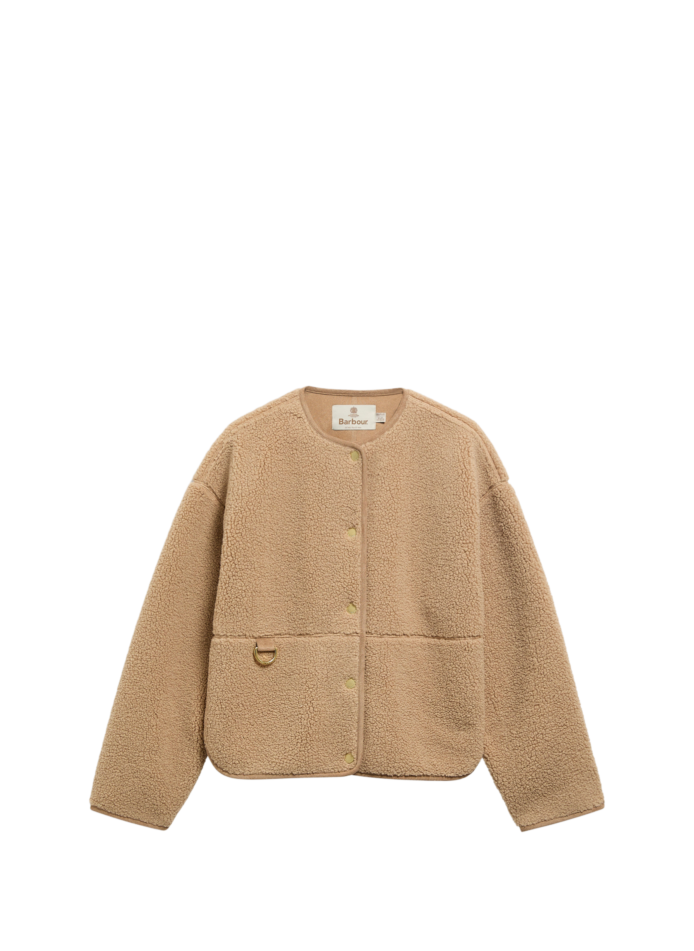 Gerade geschnittene flauschige Jacke mit Rundhalsausschnitt BARBOUR Beige