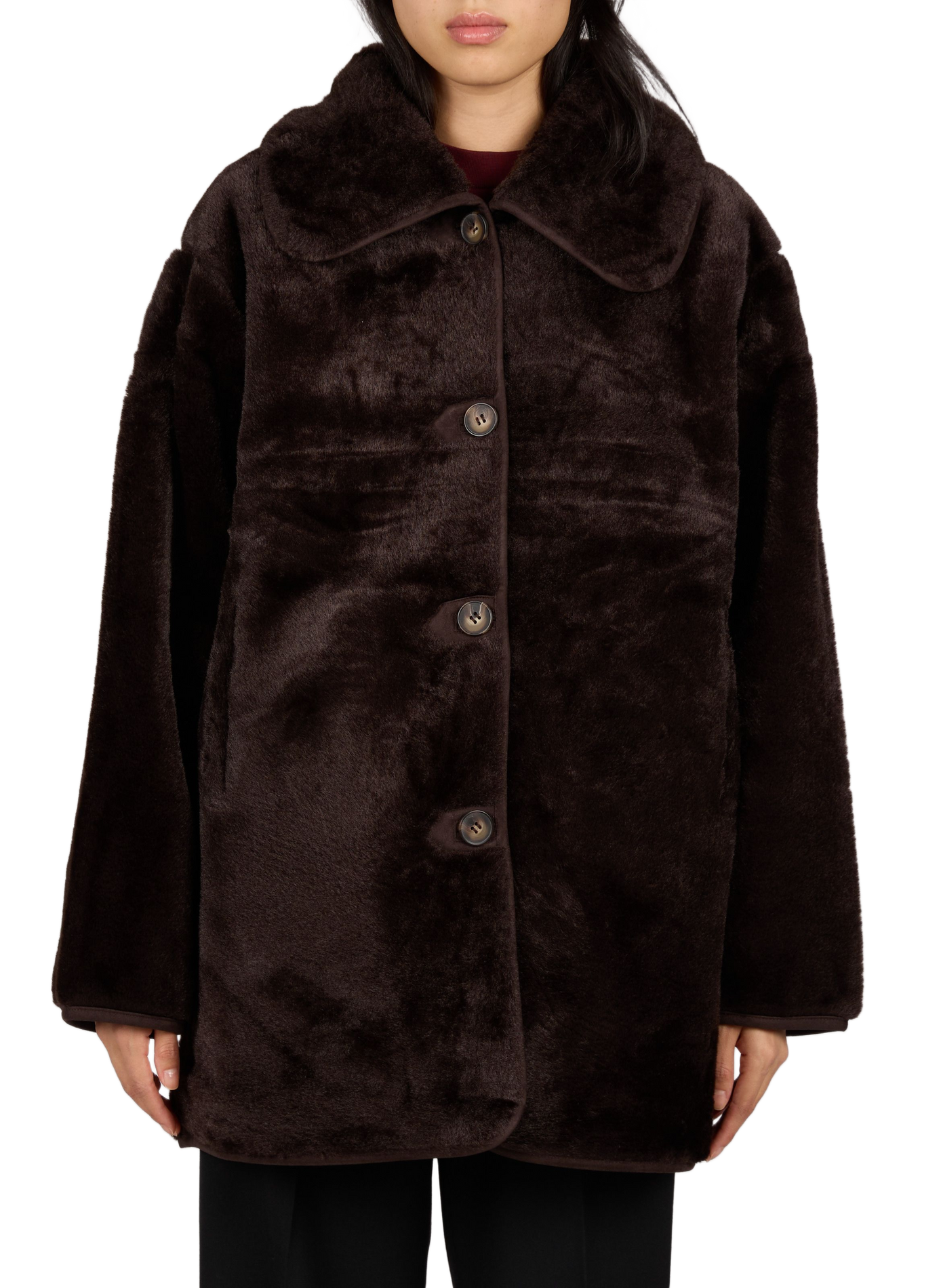 Oversized coat with a classic collar and faux fur effect SUNCOO Brown