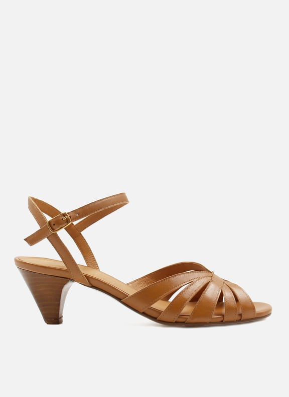 Sandales moyen talon brides cuir lisse Marron by JULES & JENN JULES & JENN Sandales moyen talon brides cuir lisse Marron