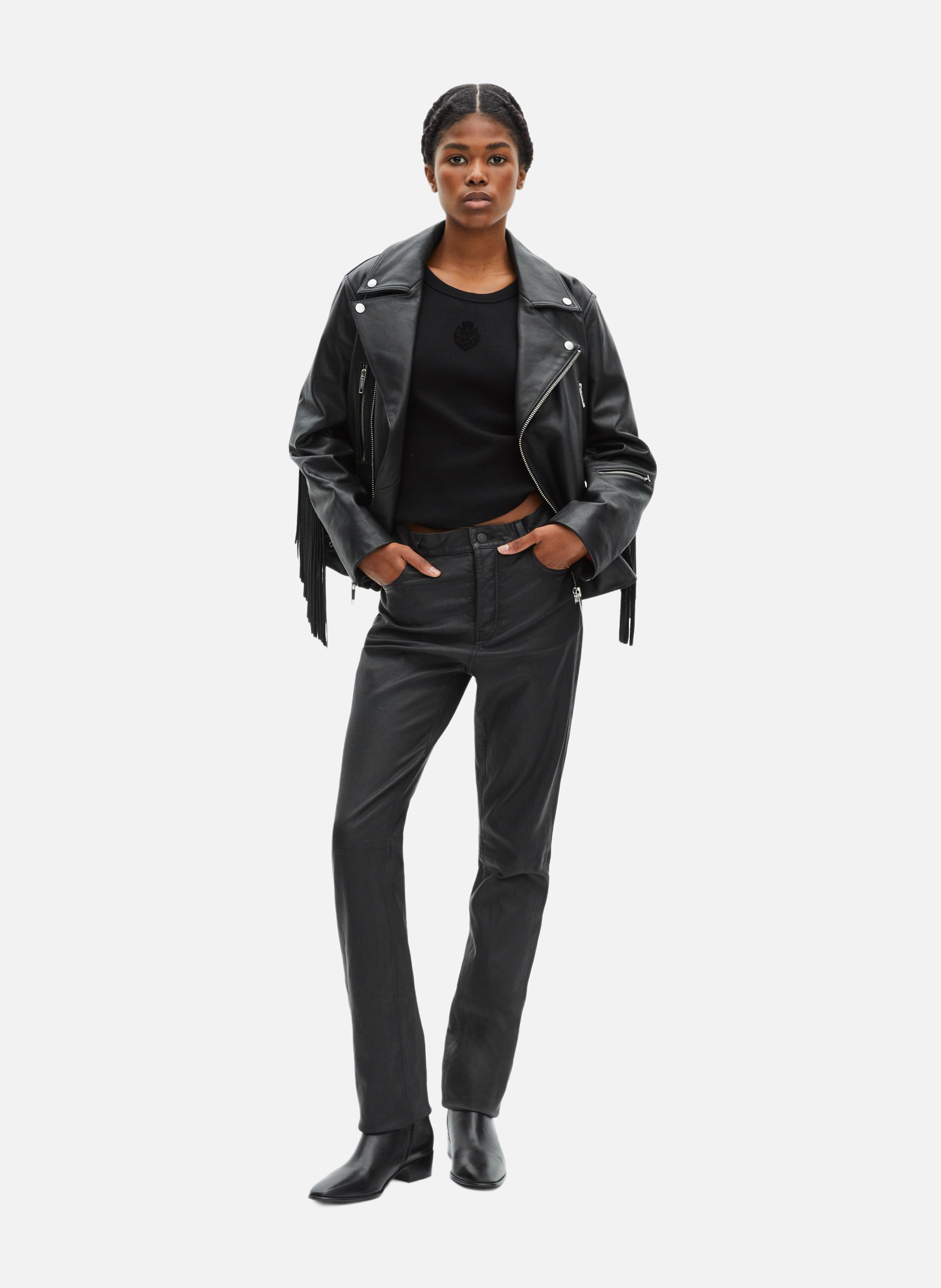 Blouson en cuir à franges THE KOOPLES Noir