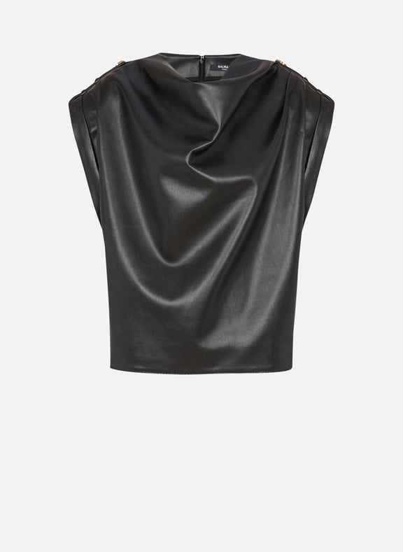 Top drapé en faux cuir Noir by BALMAIN BALMAIN Top drapé en faux cuir Noir