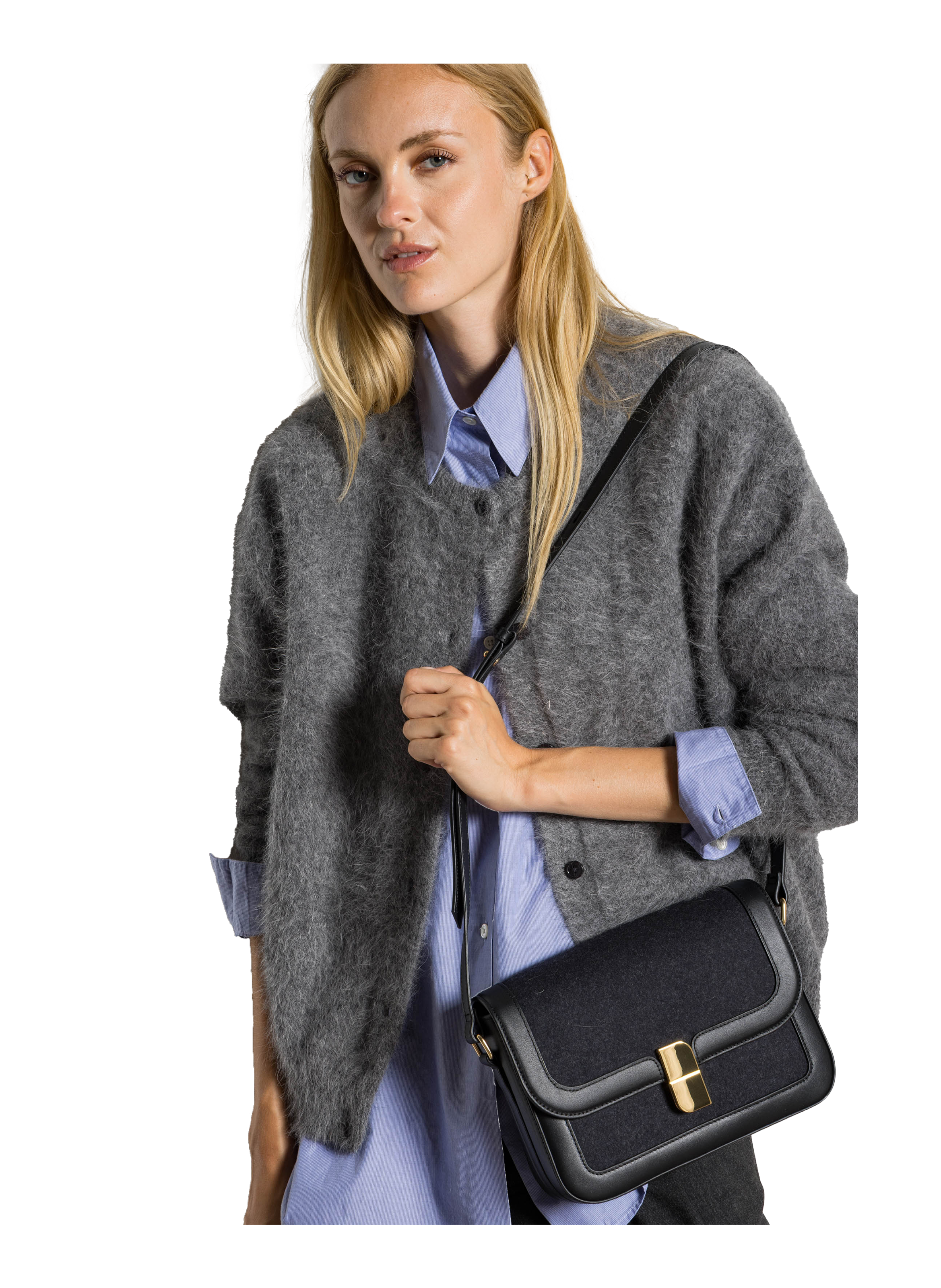 Mixed leather shoulder bag NAT & NIN Black