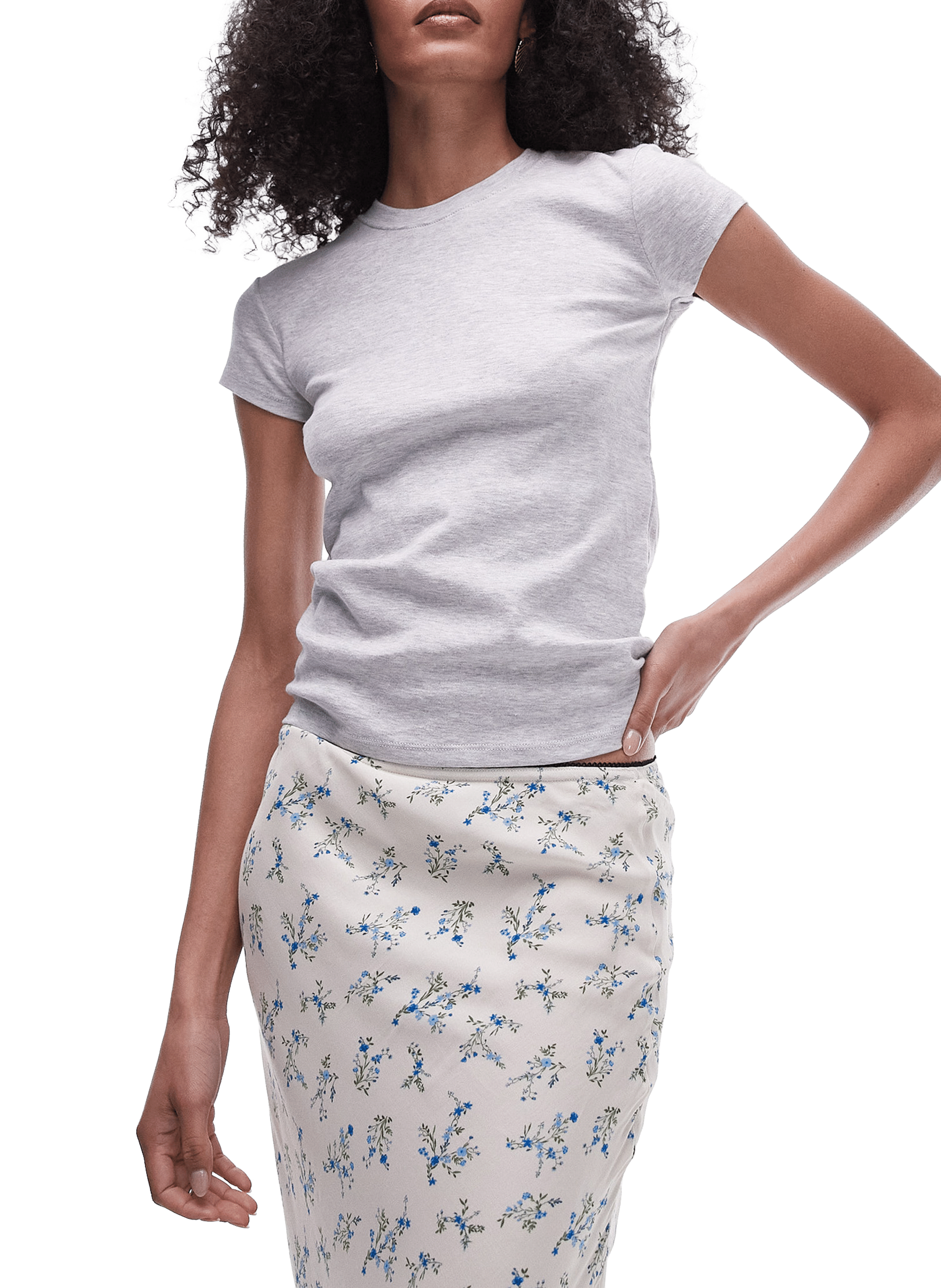 TOPSHOP T-shirt col rond en coton Gris