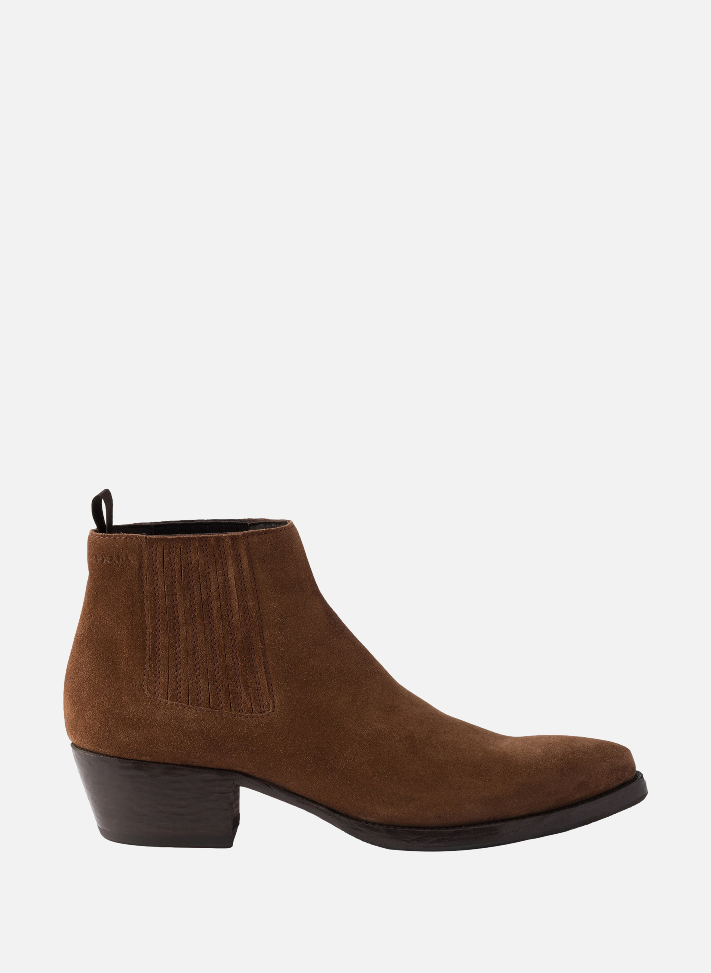 Bottines chelsea en veau velours PRADA Marron