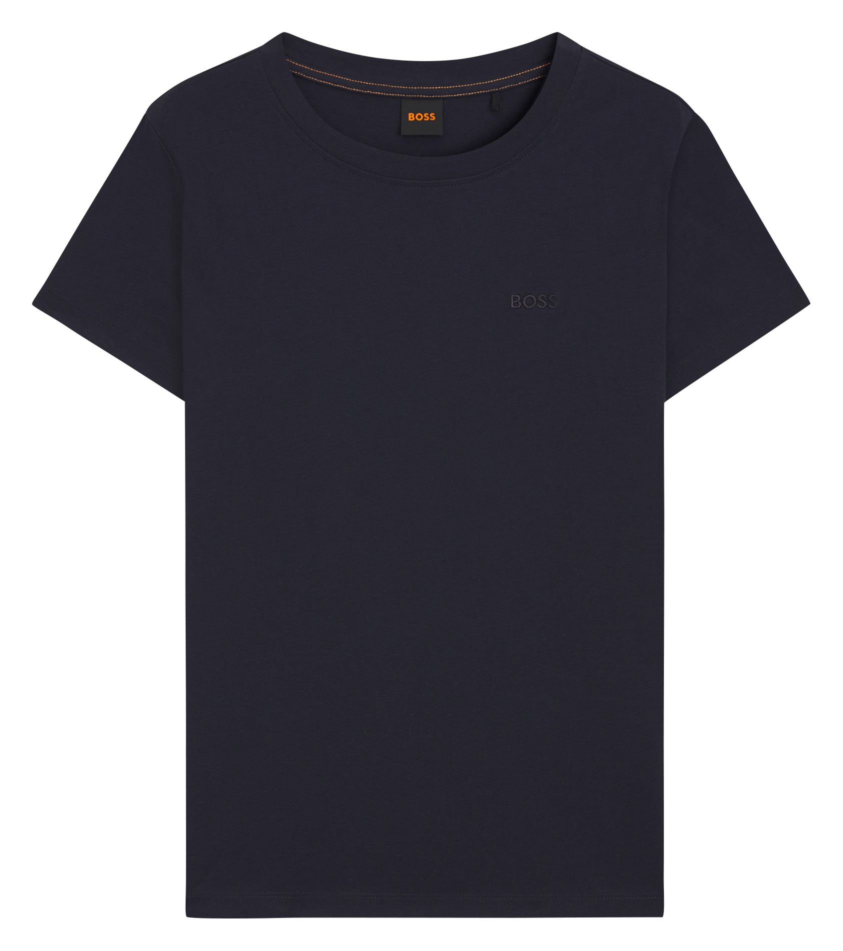Tee-shirt droit col rond brodé en laine vierge BOSS Bleu