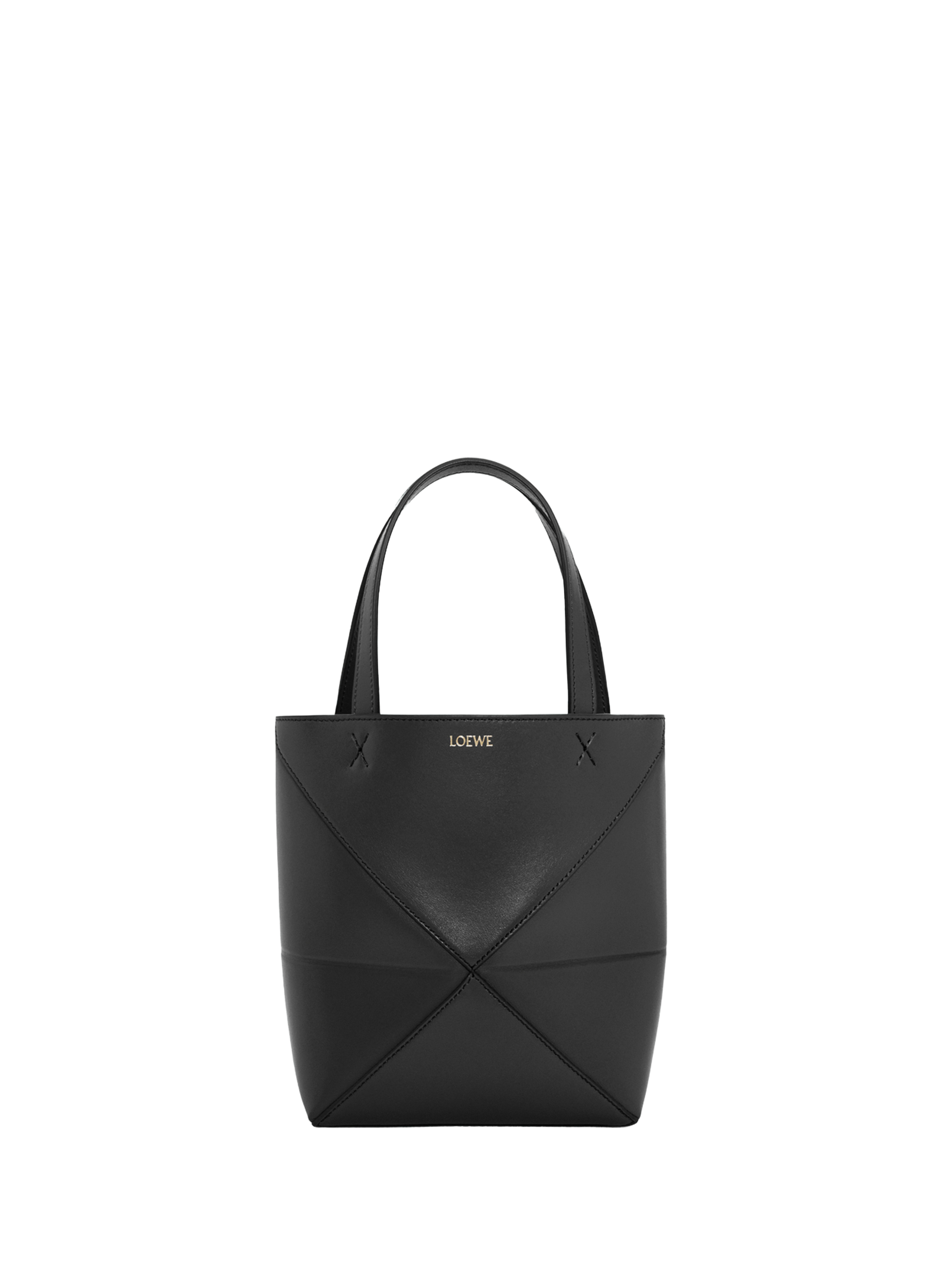 LOEWE Mini Puzzle Fold Glossy Calf Leather Tote Black