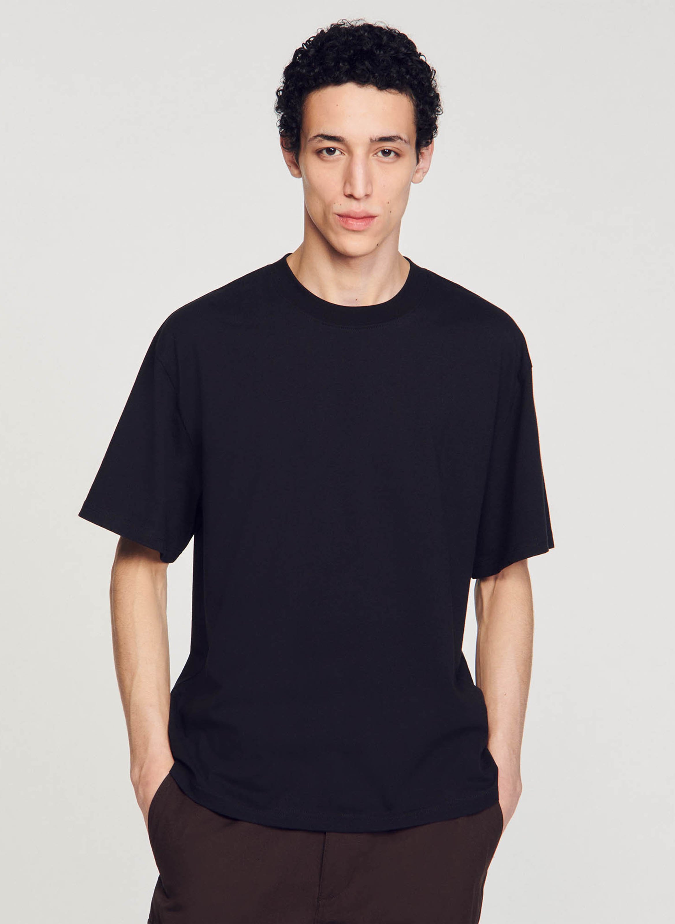 Tee-shirt oversize col rond en coton SANDRO Noir