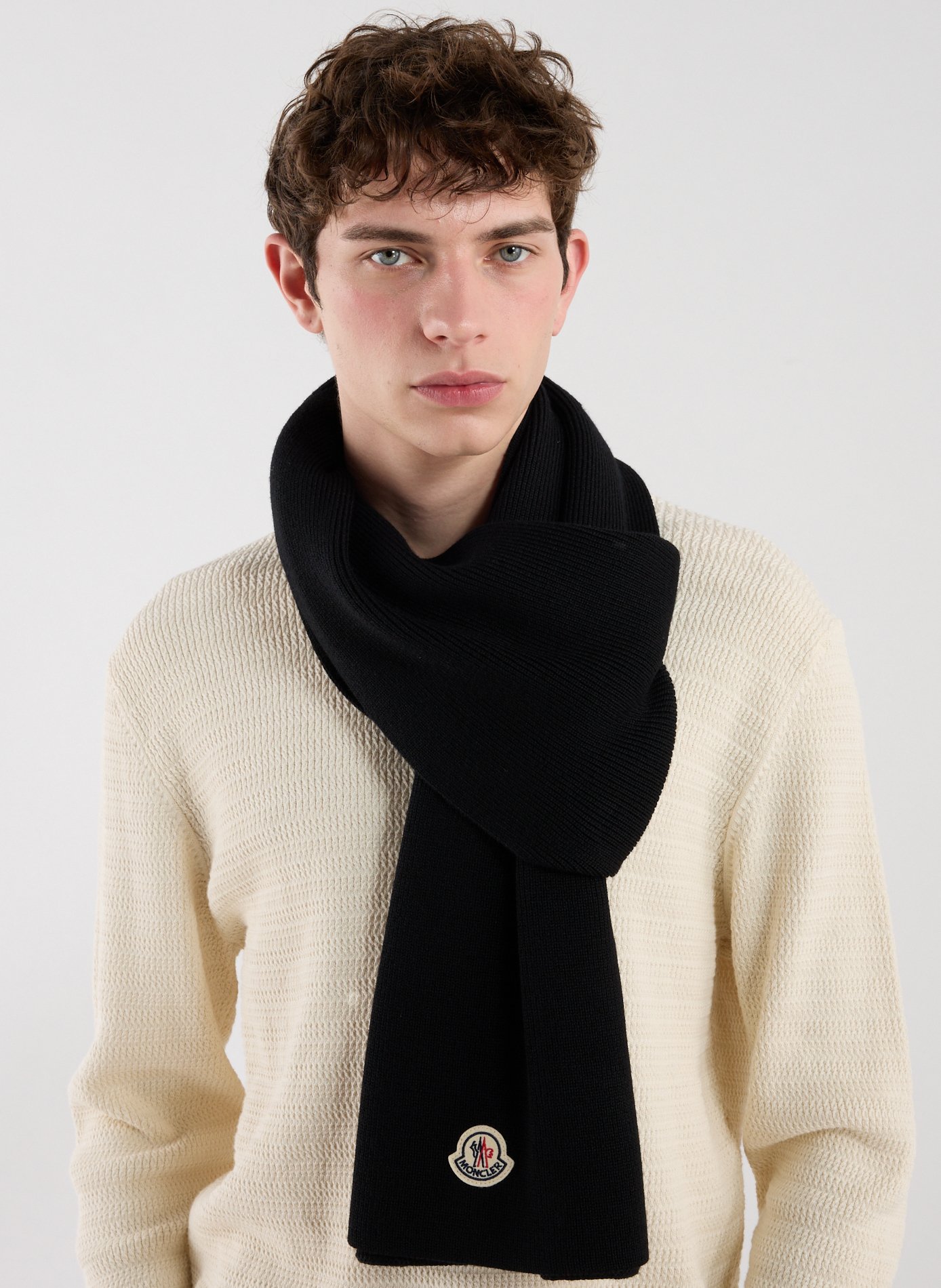 Ribbed virgin wool scarf MONCLER Black
