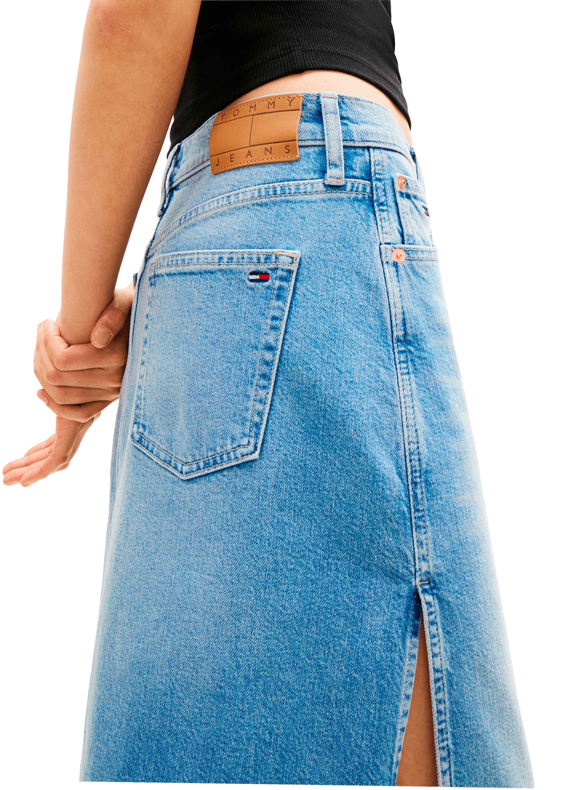 Jupe longe en denim de coton mélangé TOMMY HILFIGER Bleu