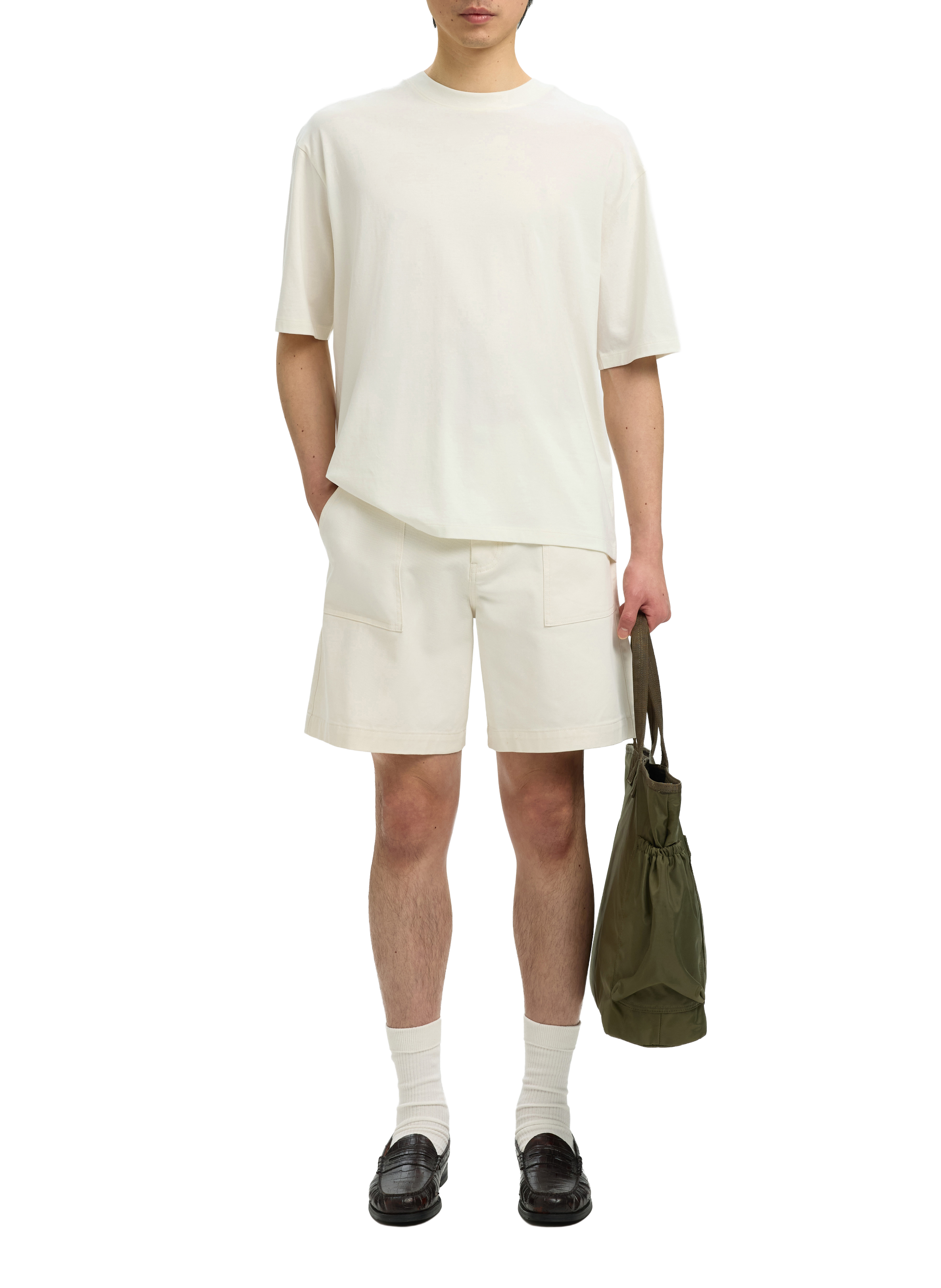 Round neck printed cotton t-shirt SELECTED Beige