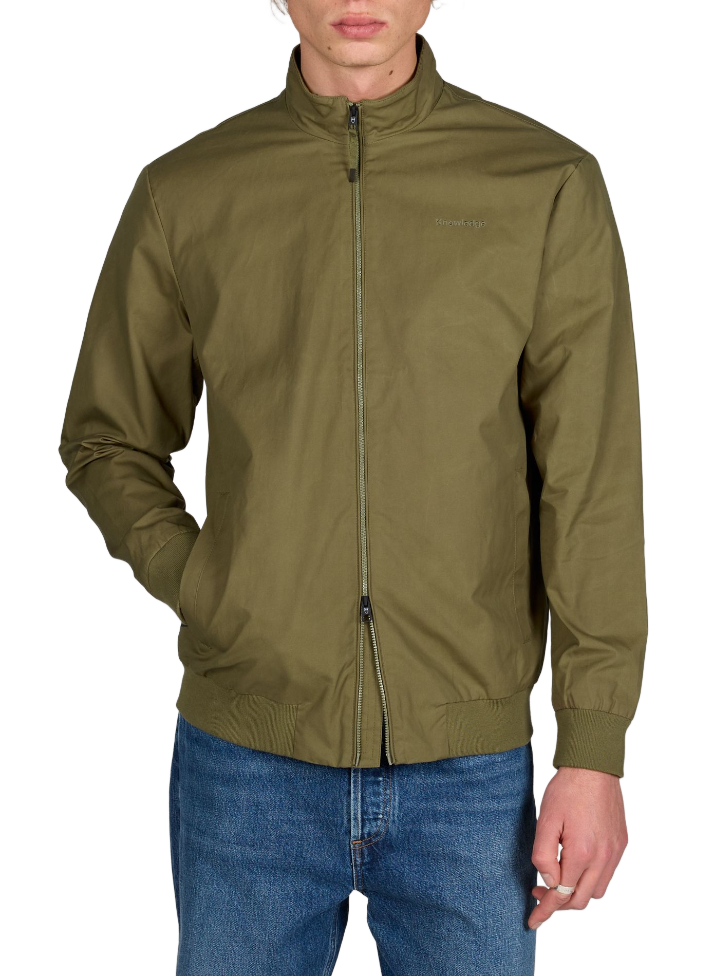 High-neck cotton jacket KNOWLEDGE COTTON Khaki