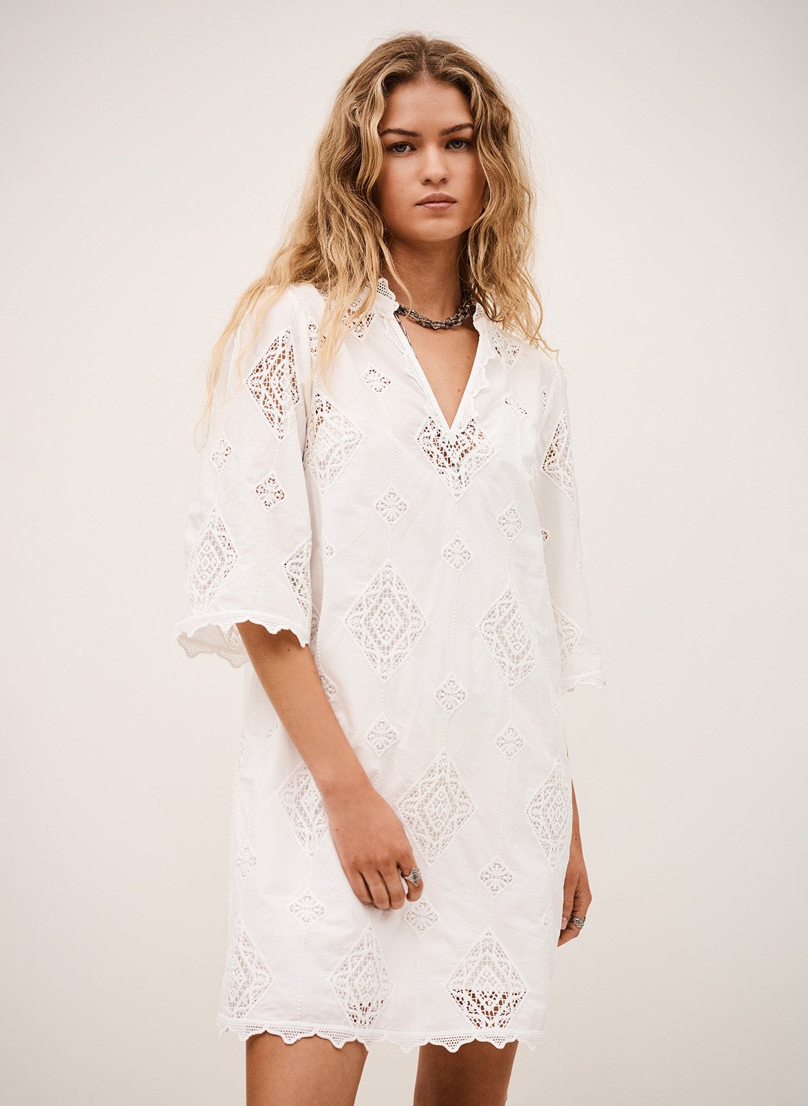 Robe courte col v en coton mélangé malo BA&SH Beige