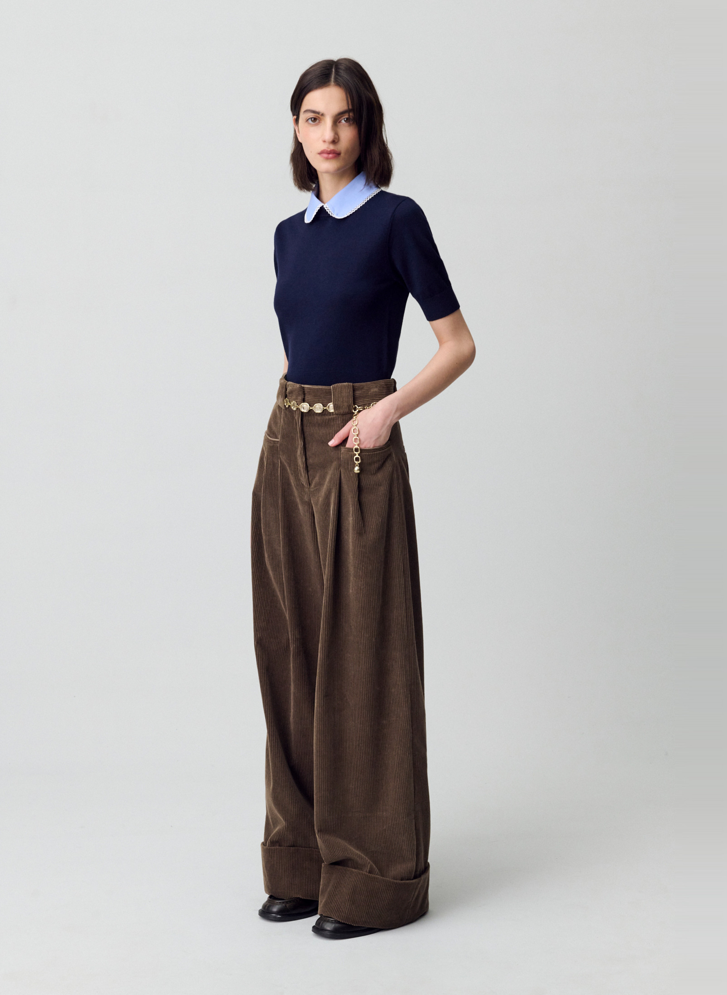 Pantalon large en coton mélangé peter CLAUDIE PIERLOT Marron