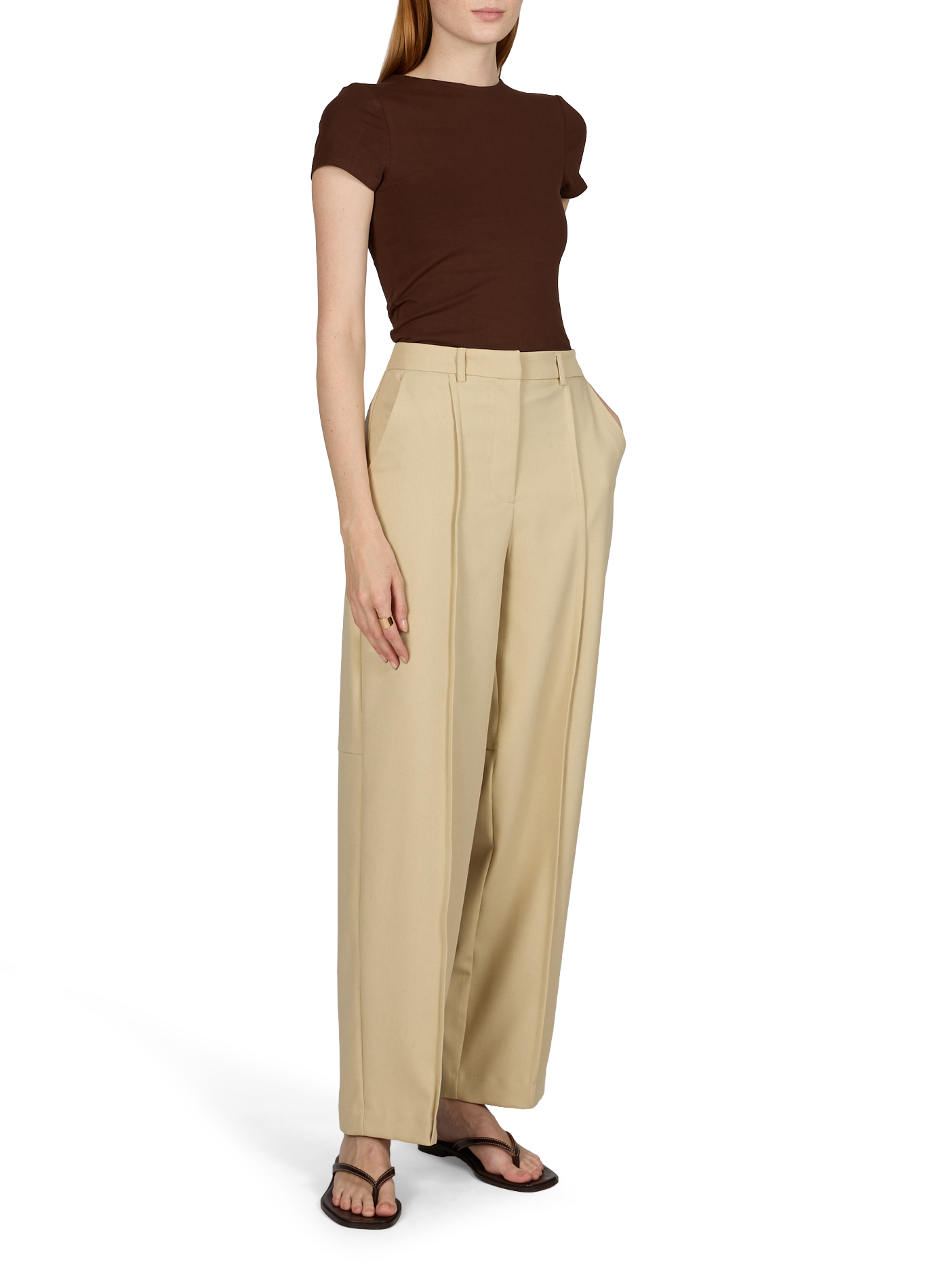 Round neck top in blended cotton TOPSHOP Brown