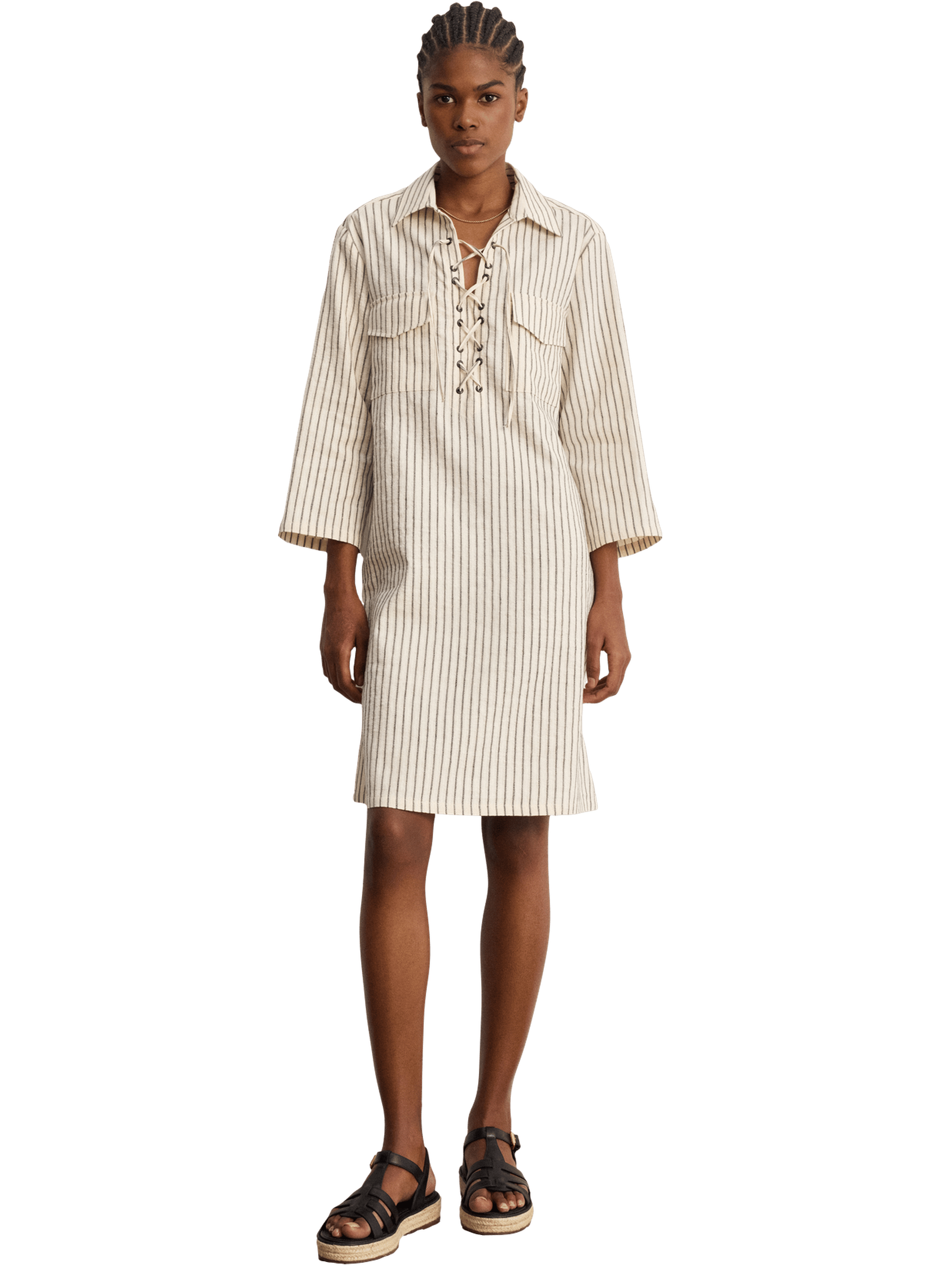 Robe rayée en coton, chanvre et lin -aliya Beige