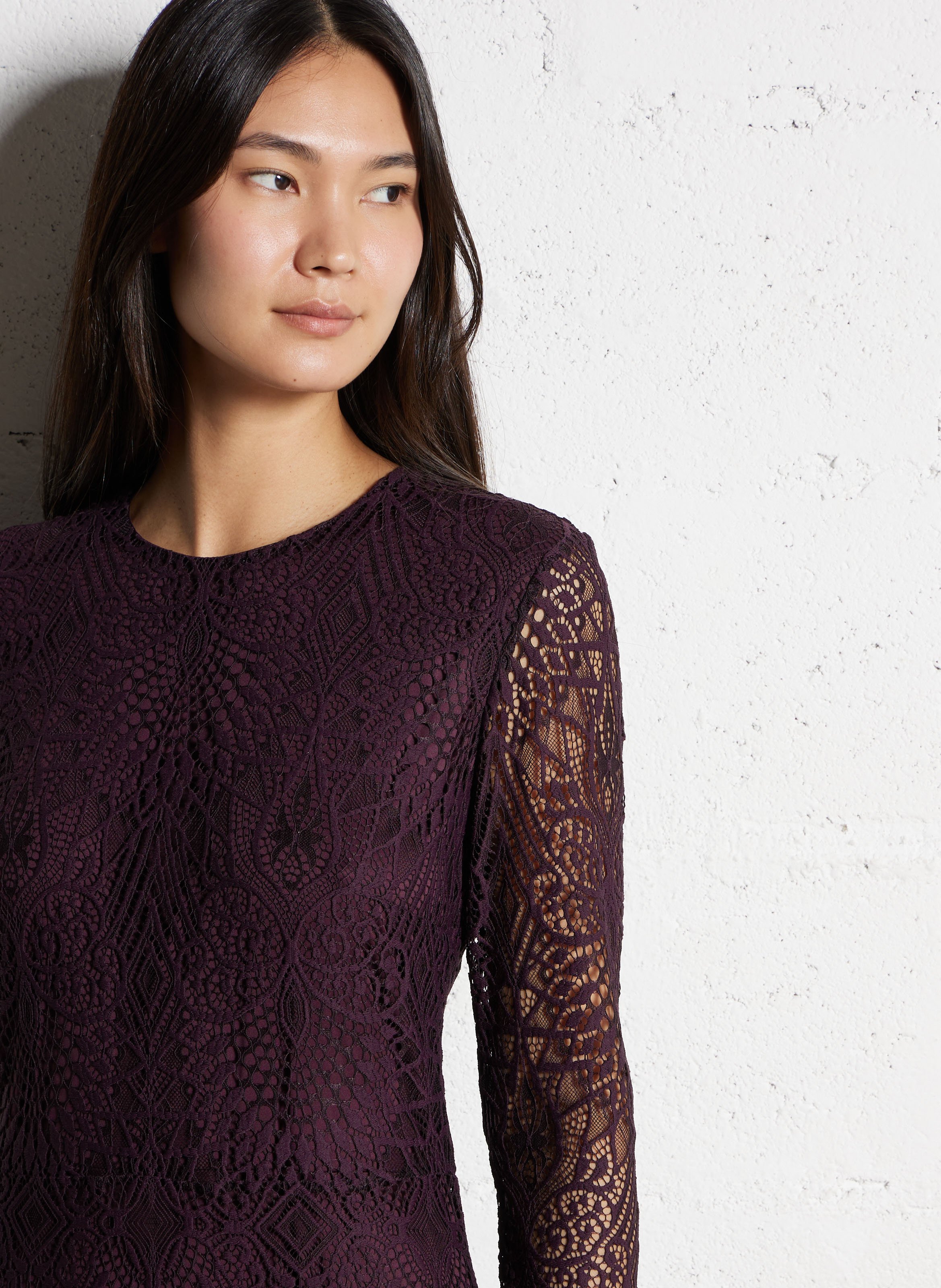 Robe longue col rond en dentelle IKKS Violet