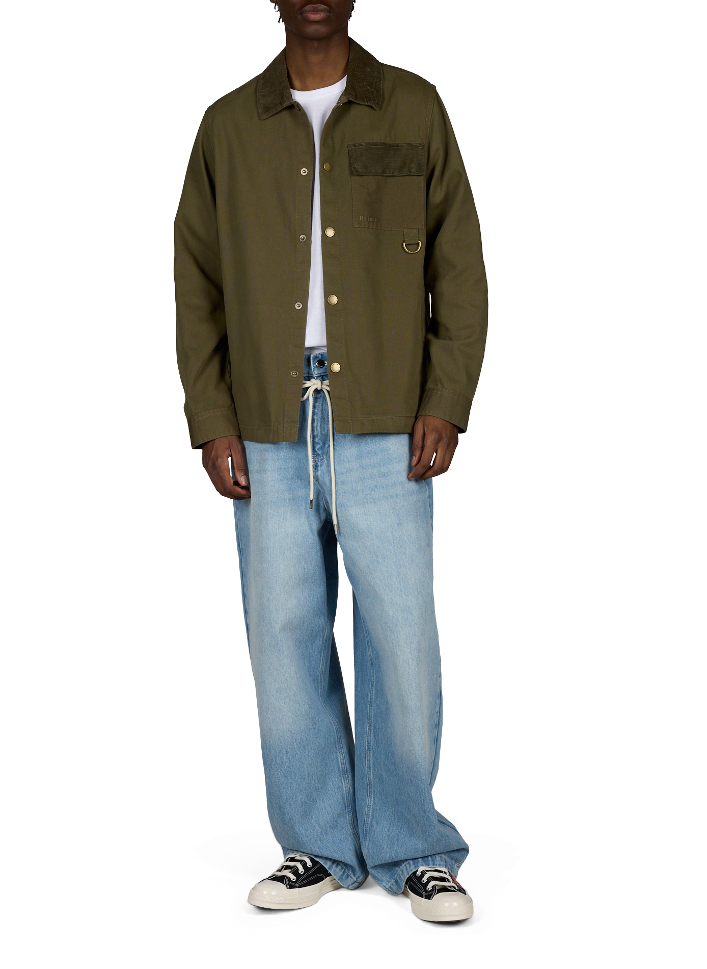 Shirt Jacket with Velvet Panels in Cotton BARBOUR Green