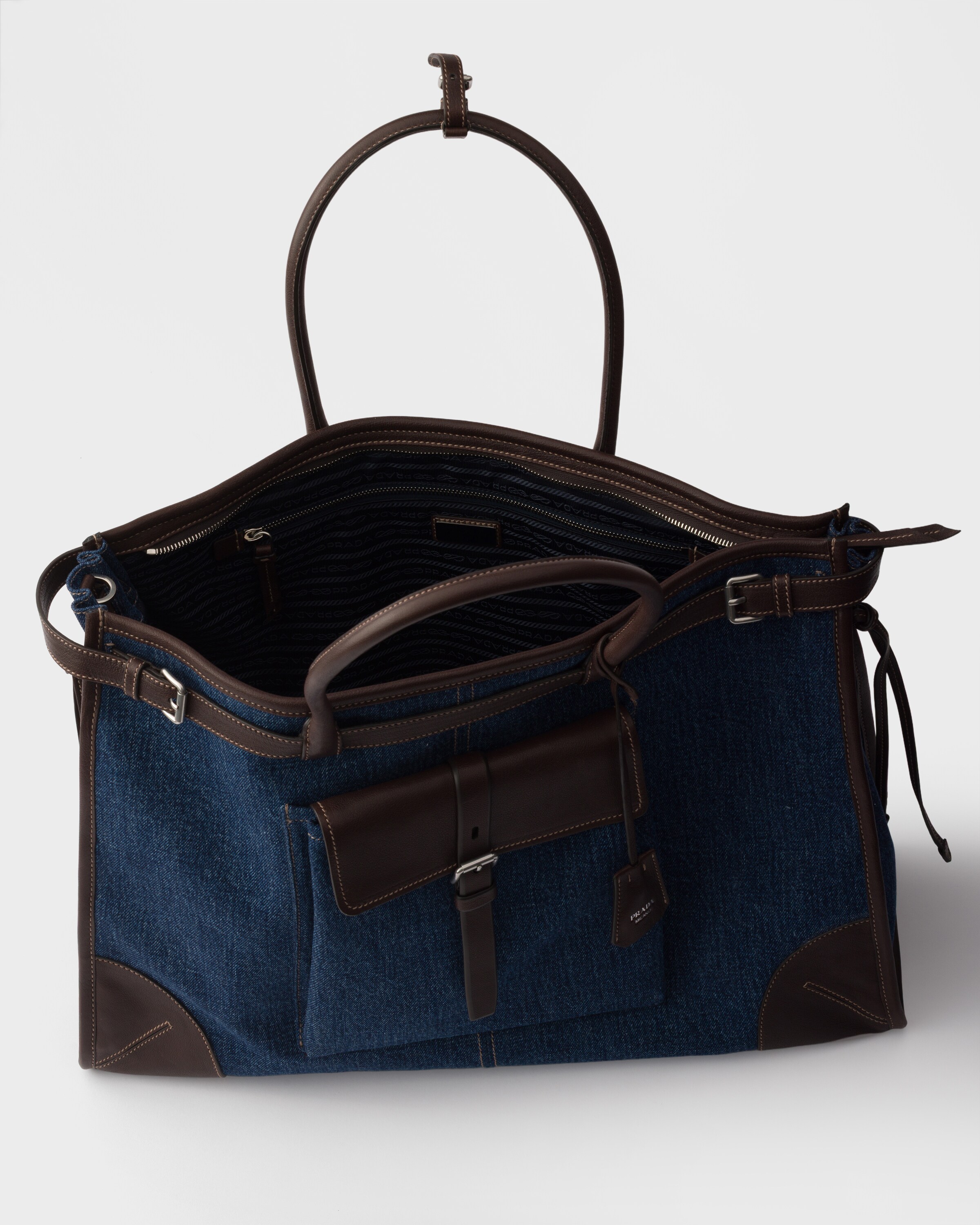 Cabas prada bonnie en denim et cuir PRADA Bleu