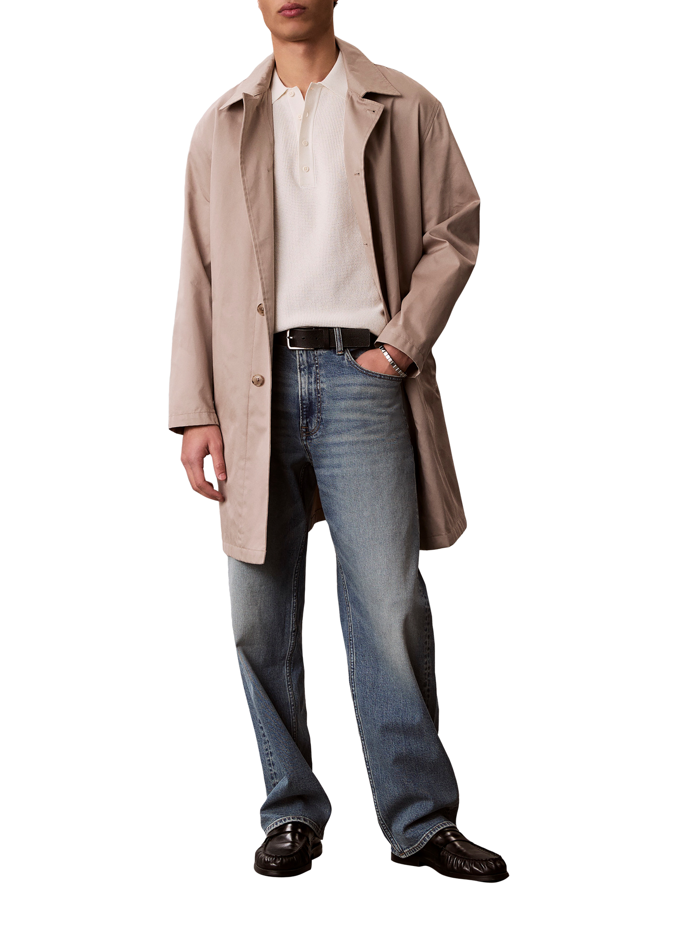 Geripptes Poloshirt mit kurzen Ärmeln aus Baumwolle CALVIN KLEIN Beige