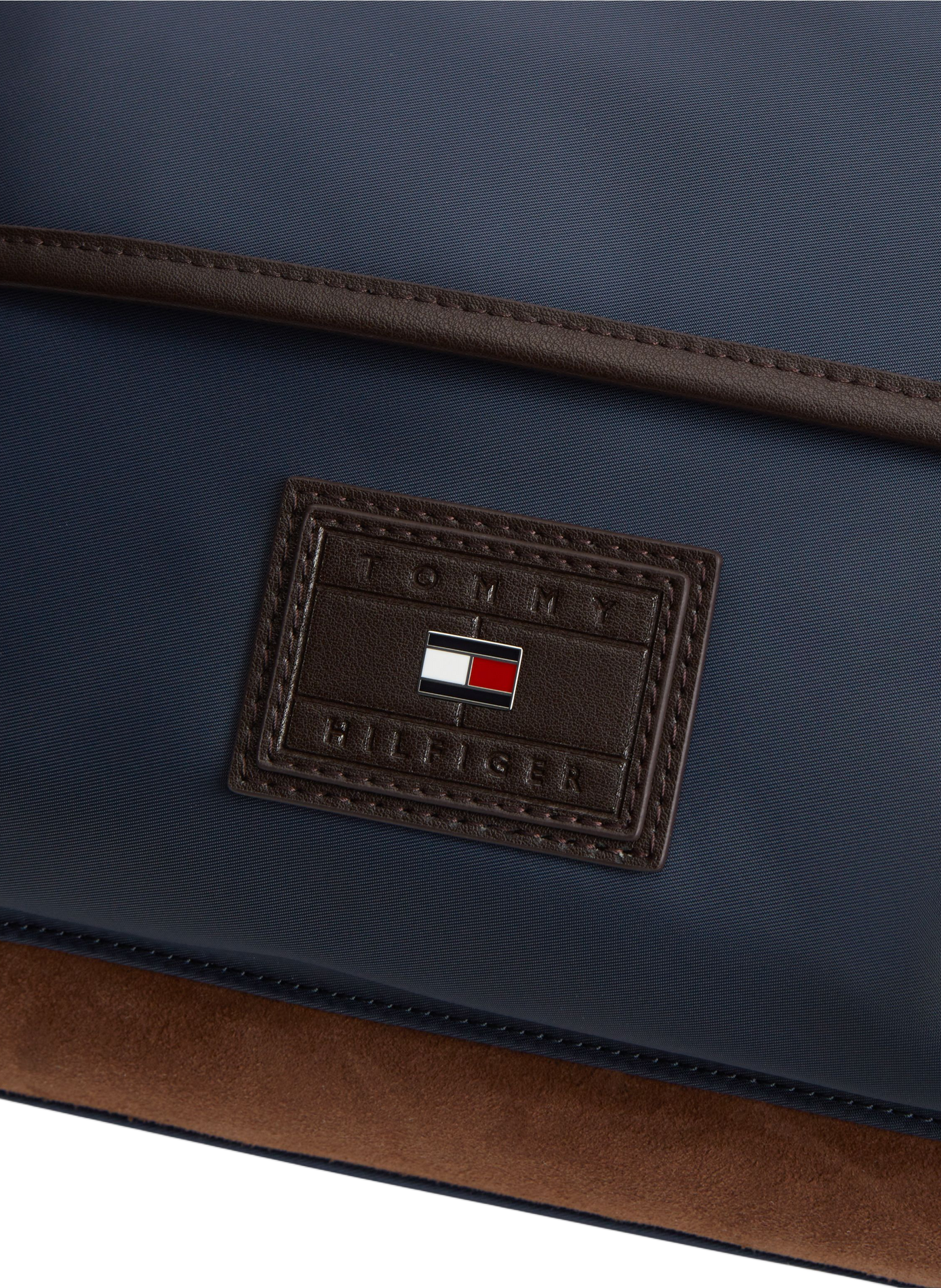 Solid messenger bag with logo patch in mixed leather TOMMY HILFIGER Blue