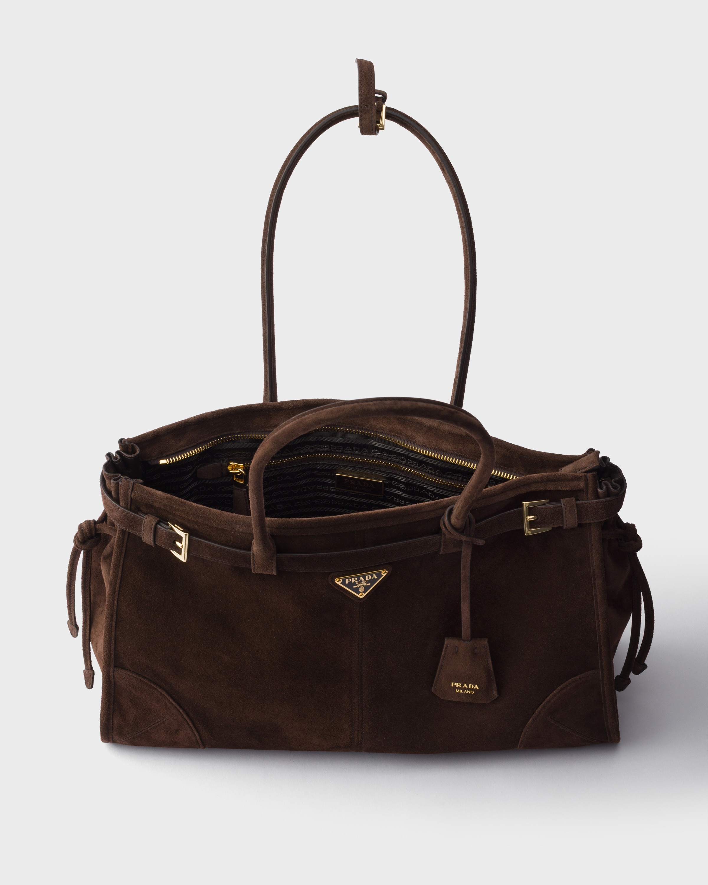 Grand sac à main prada bonnie en veau velours PRADA Marron