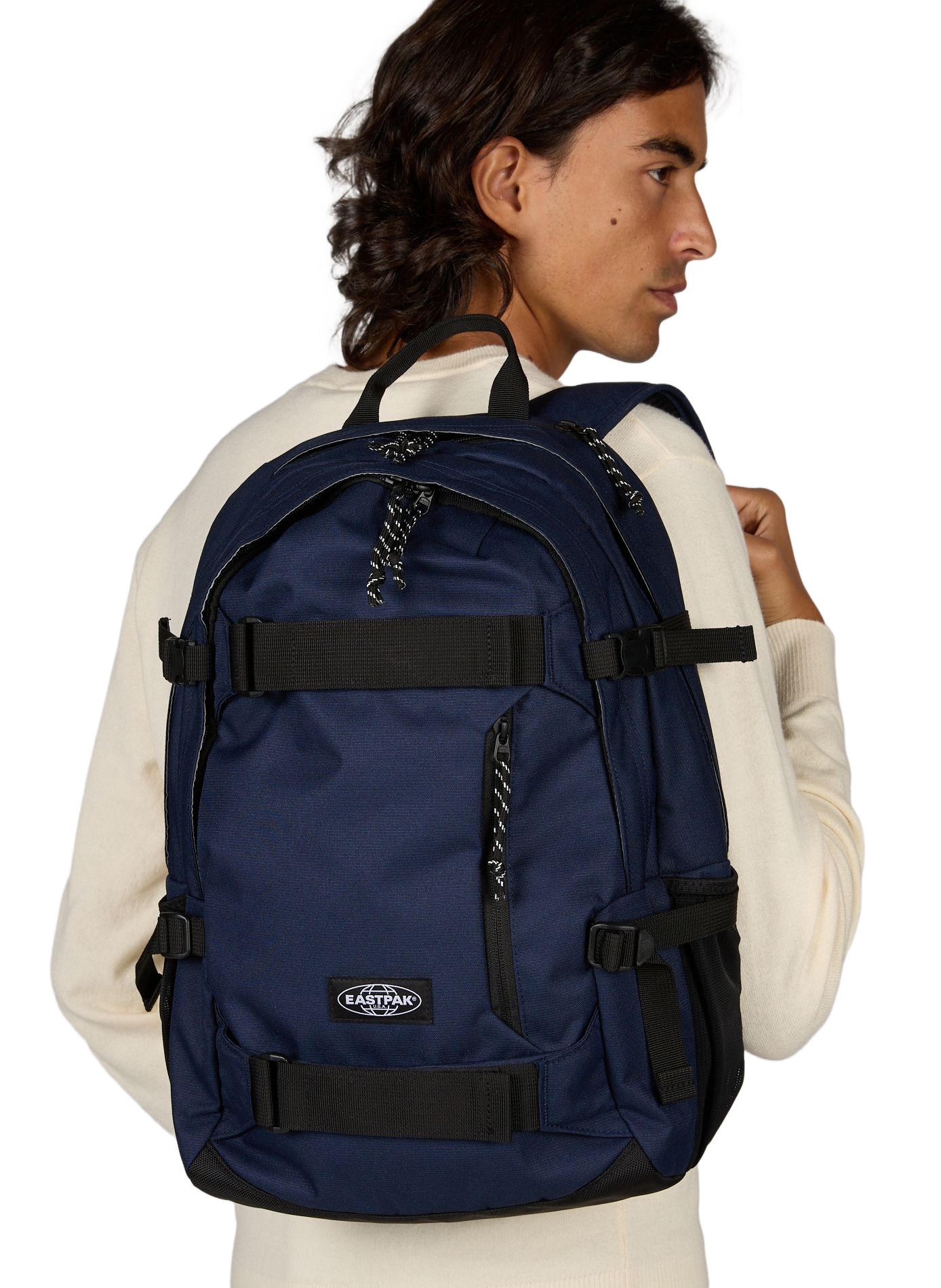 Nylon and Saffiano leather backpack EASTPAK Blue