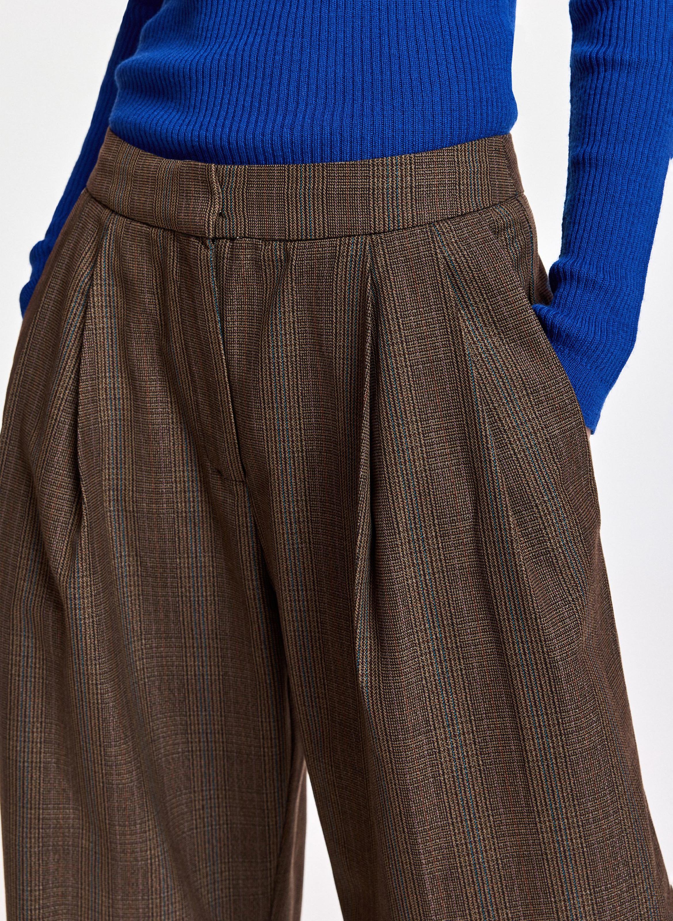 Pantalon barrel à carreaux karol2 ESSENTIEL ANTWERP Marron