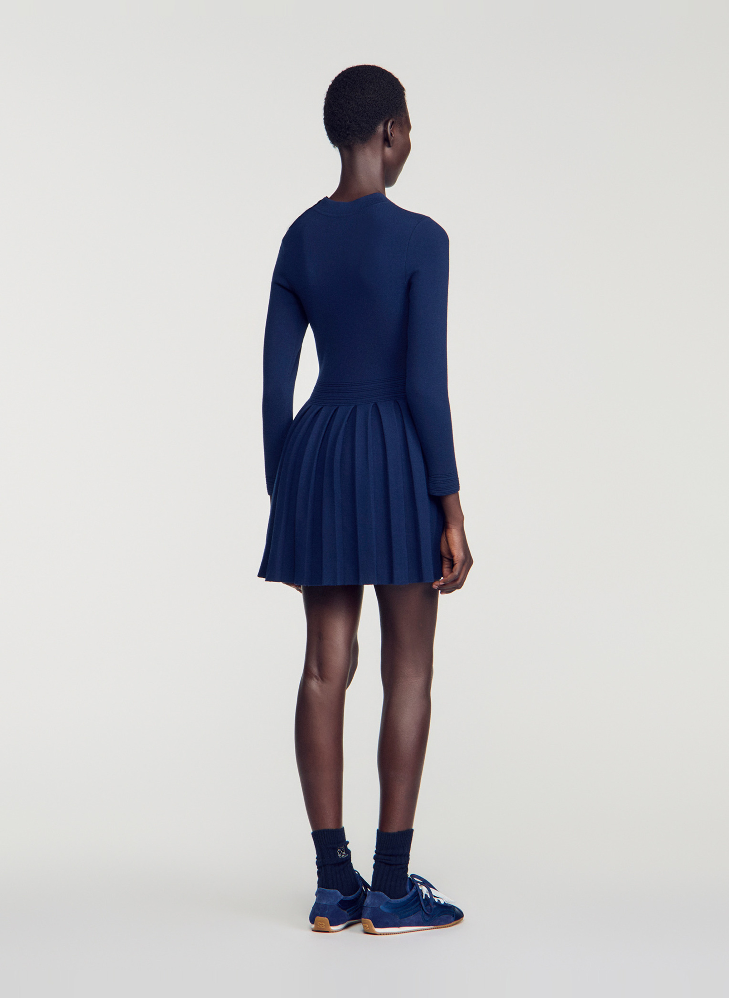 Robe courte col rond plissée SANDRO Bleu