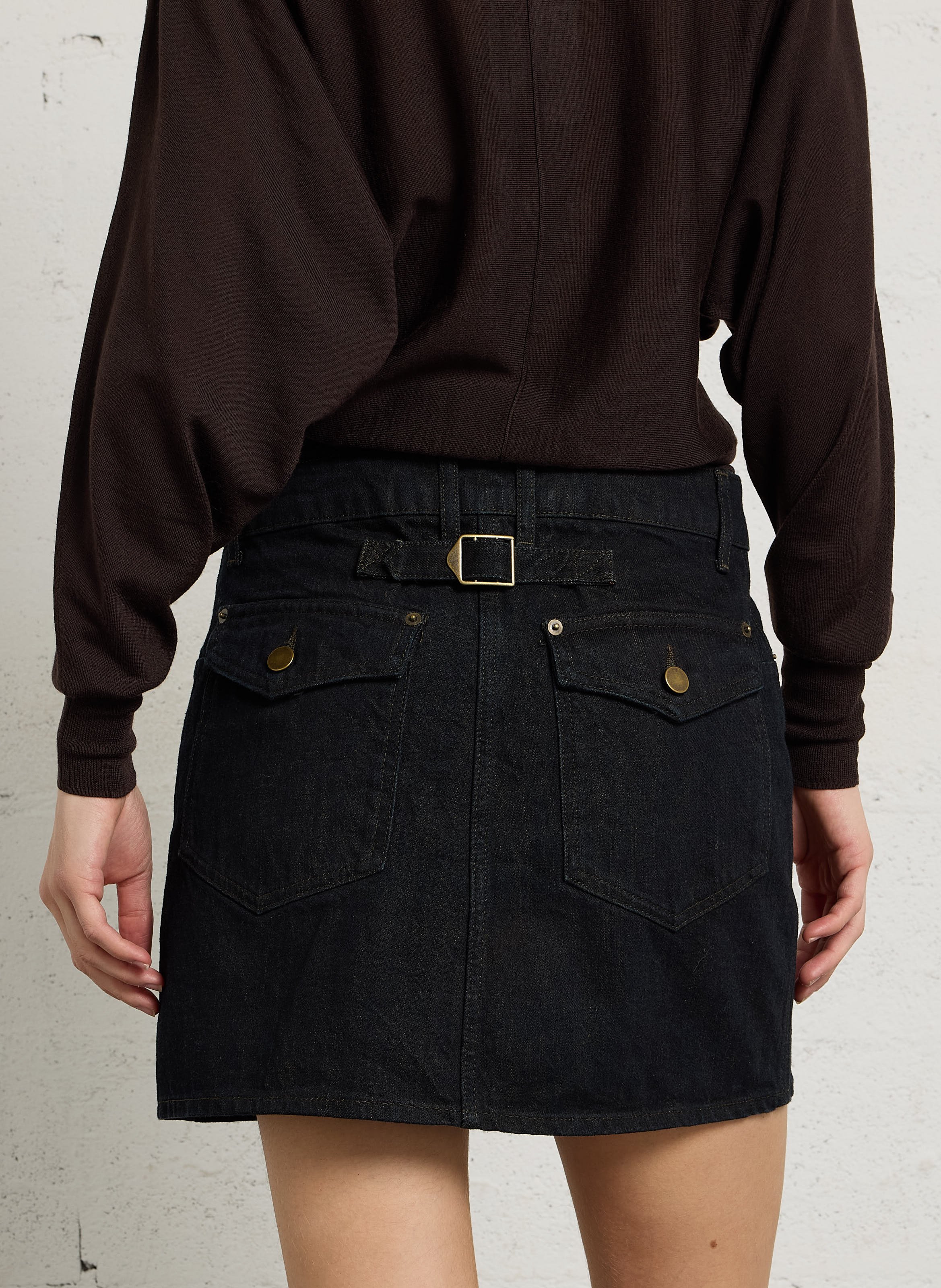 Jupe denim droite en coton lacy SOEUR Noir