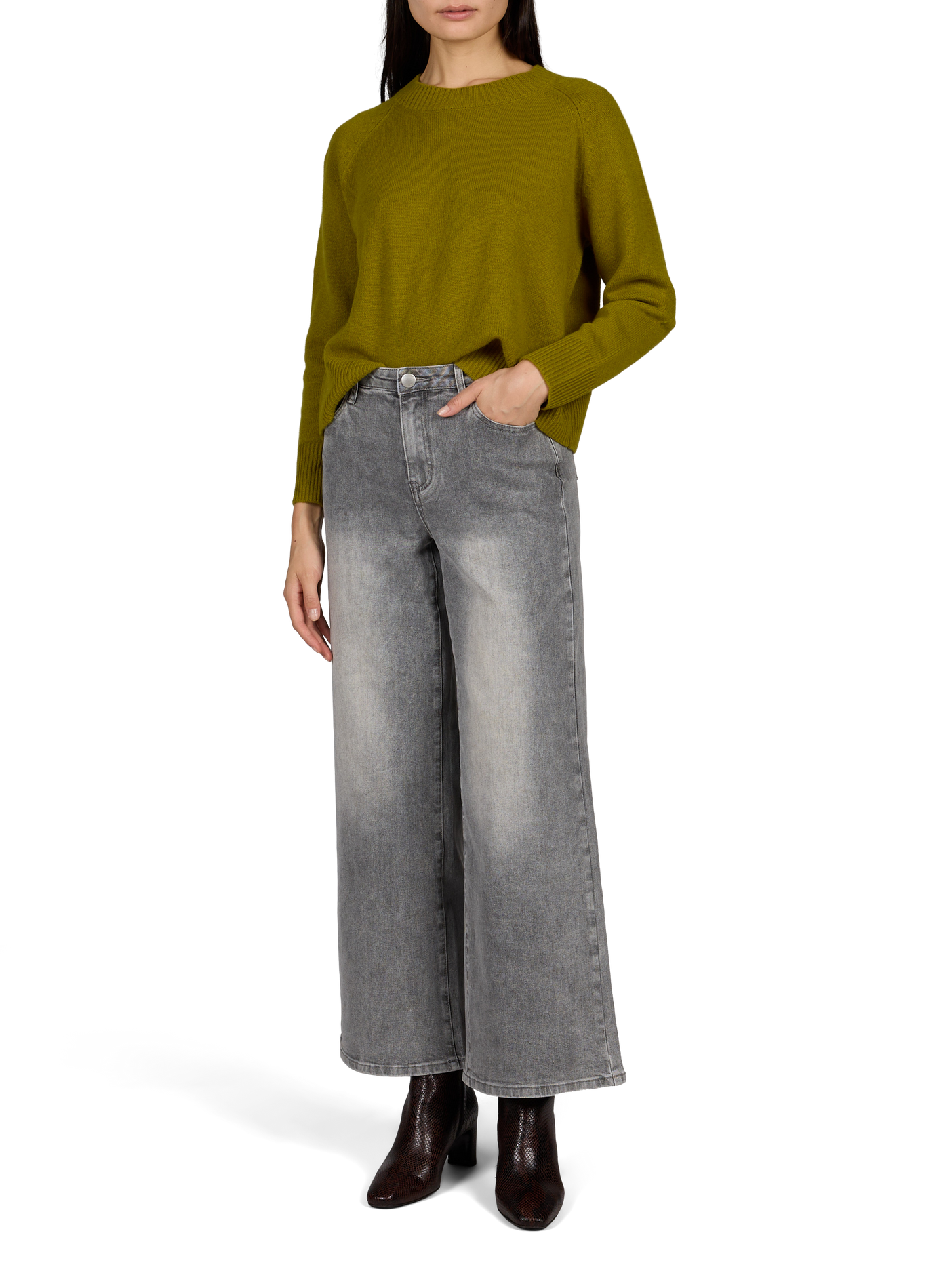 Plain round-neck oversized wool sweater SUNCOO Green
