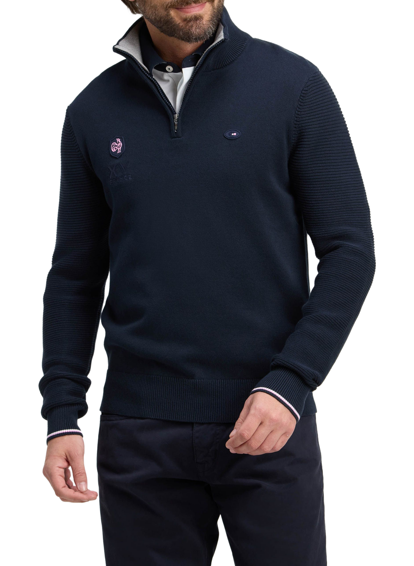 Pull col camionneur en coton EDEN PARK Blauw