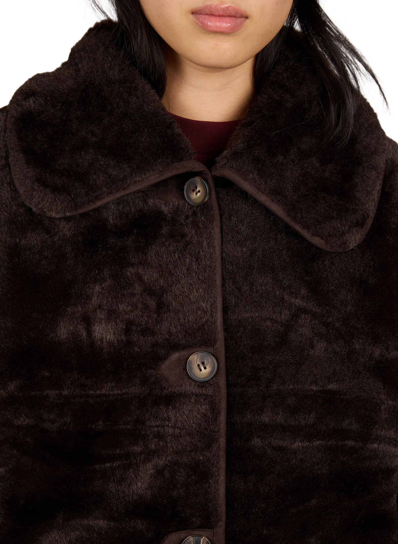 Oversized coat with a classic collar and faux fur effect SUNCOO Brown
