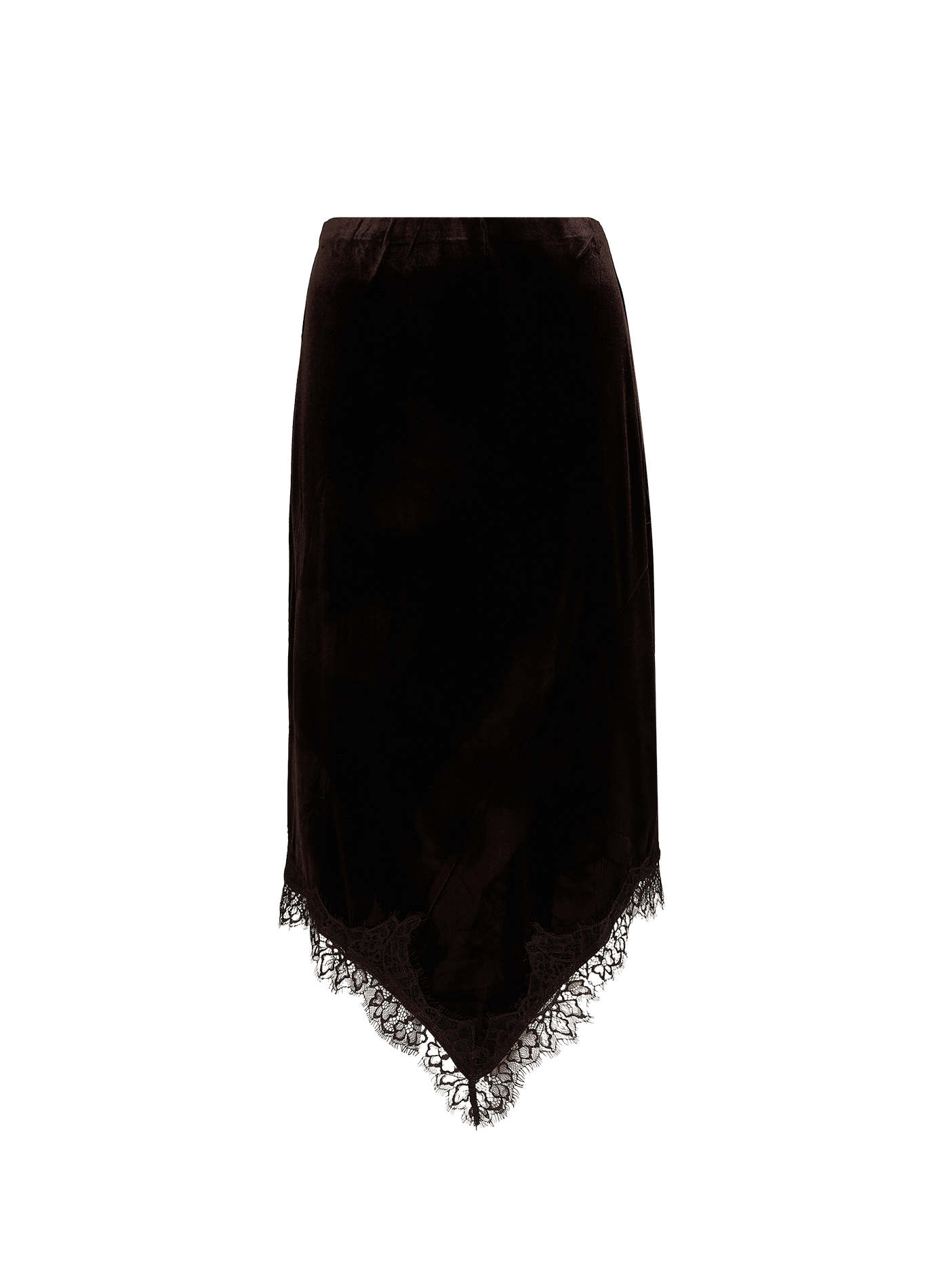 Midi velvet skirt with asymmetric lace detailing VILA Brown