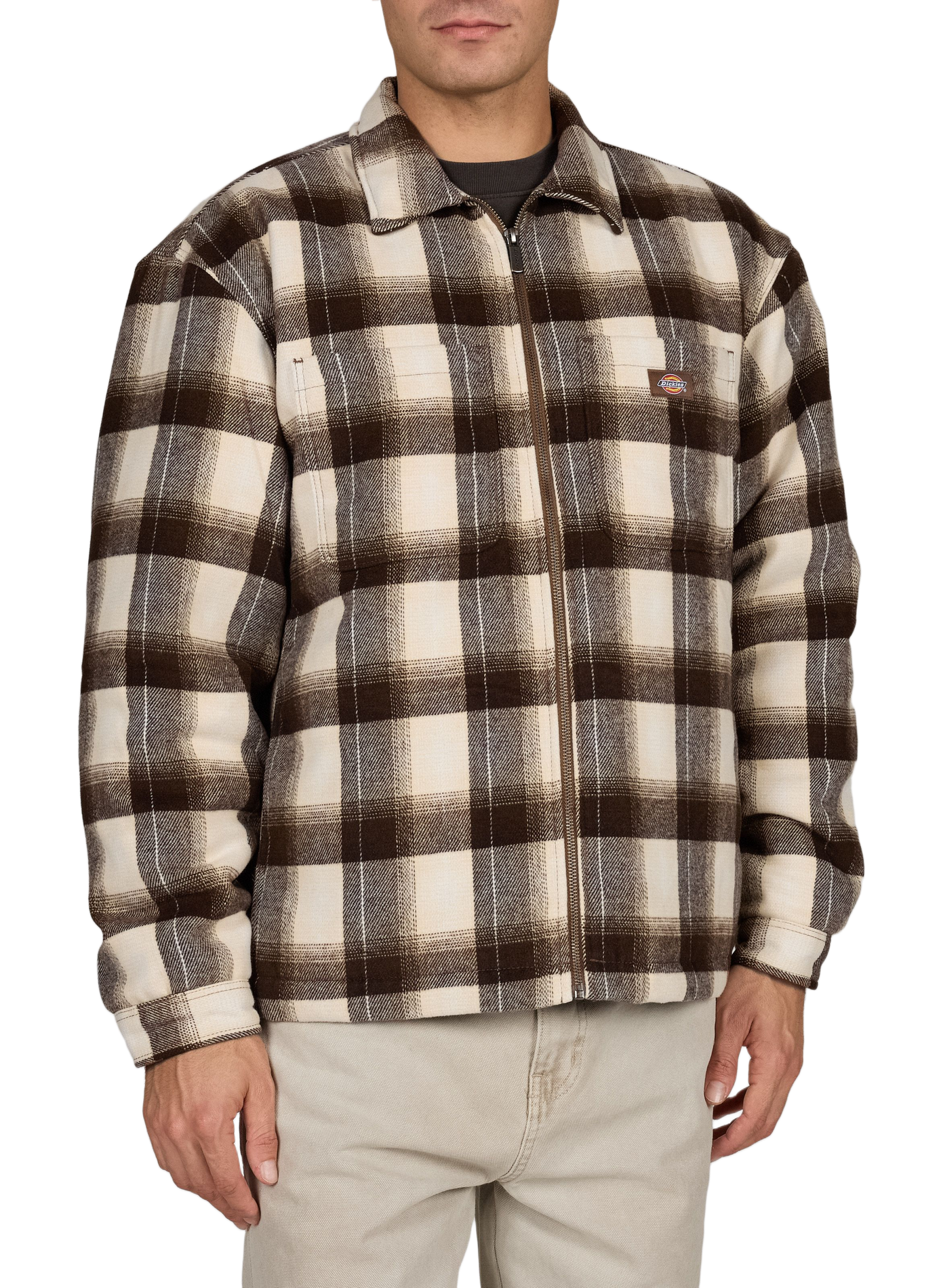 Checked Cotton Zip-Up Jacket DICKIES Brown