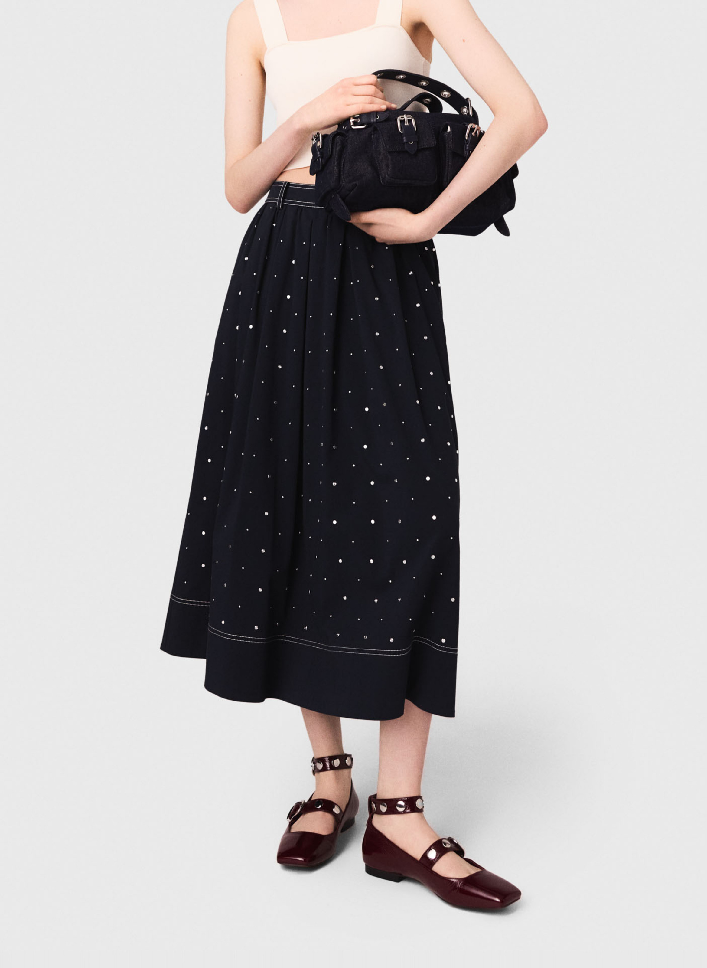 Jupe midi en coton mélangé MAJE Bleu