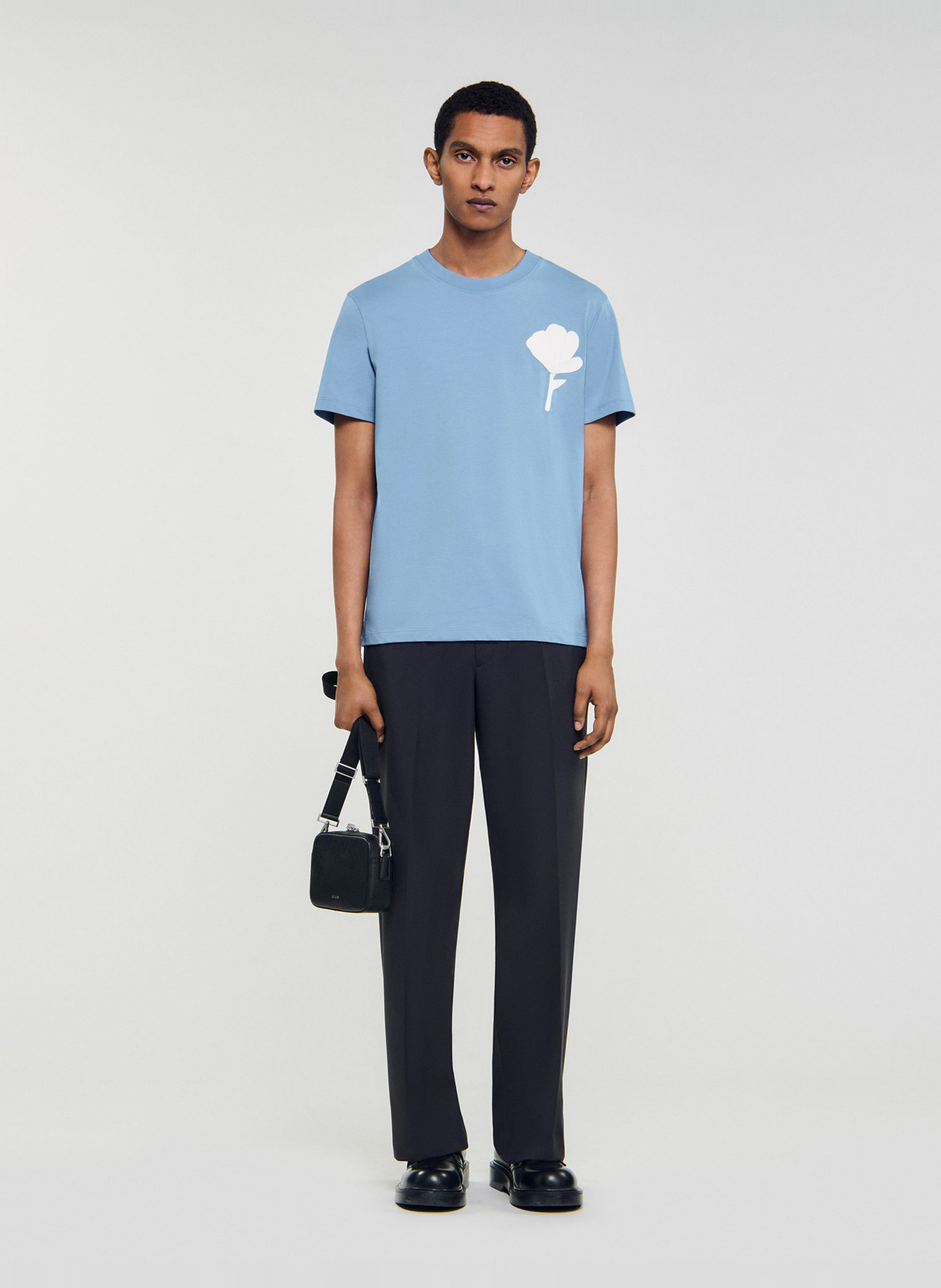 Tee-shirt manches courtes sérigraphié SANDRO Bleu