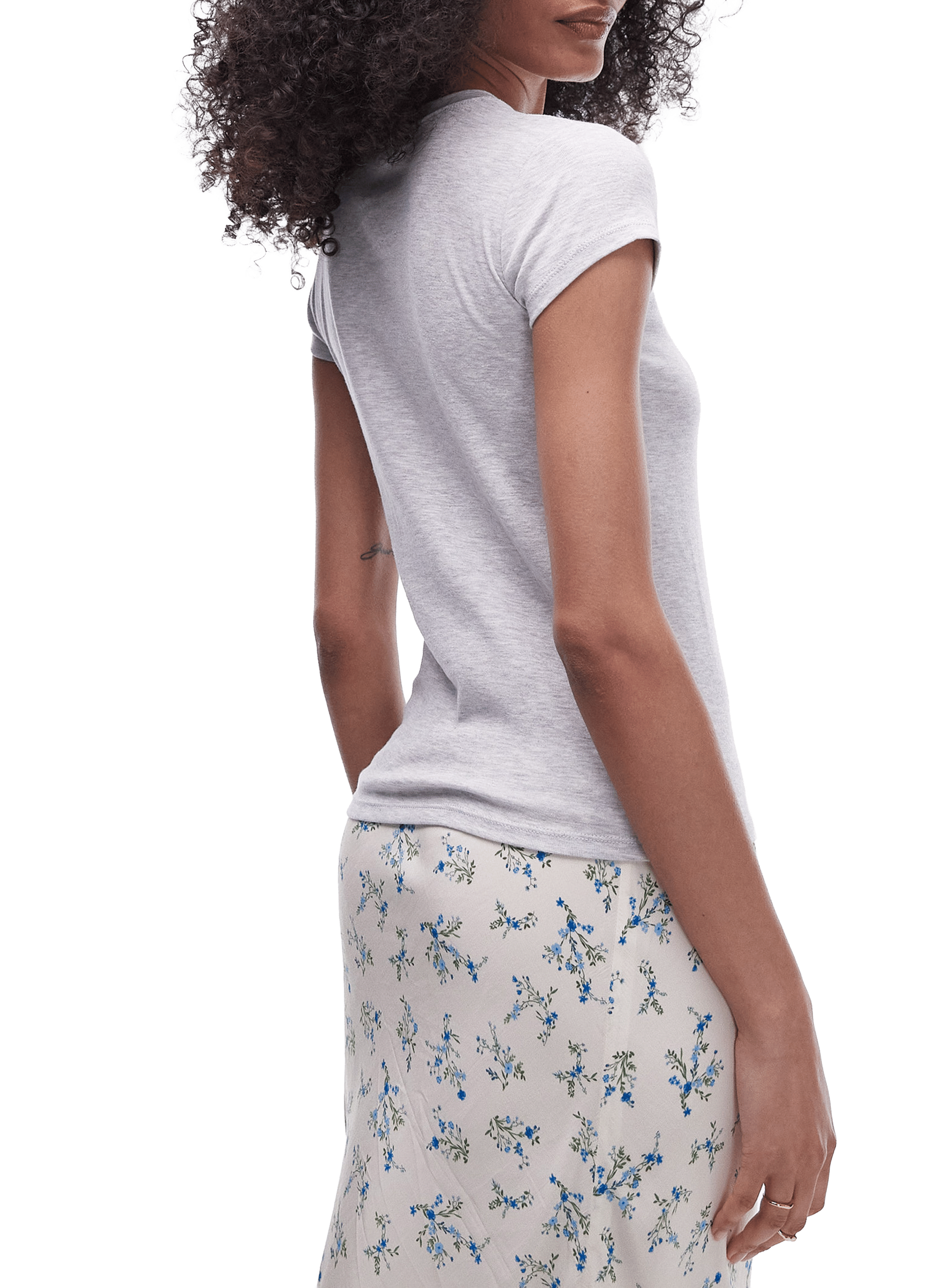 T-shirt col rond en coton TOPSHOP Gris